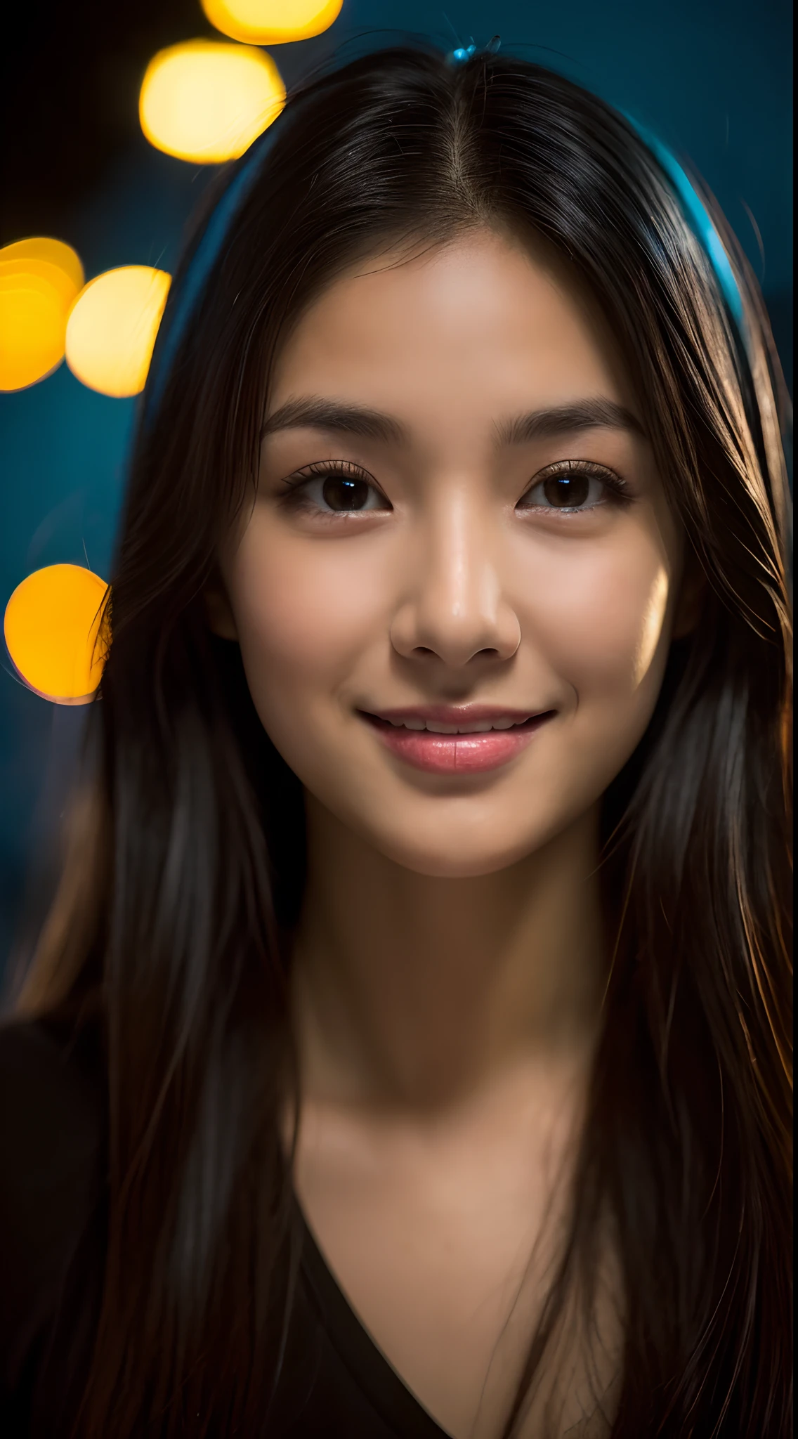 highest quality, epic realistic, ((in the pitch black darkness :1.4)), ((portrait:1.5)),(background: dark ) high contrast ,glorious picture, lowest lux, lighting face, she's comfortable, wearing yellow shirt, wearing yellow trucker cap , looks incredible, (8k, Raw photo, Highest quality),(epic realistic:1.5), a woman, face,(detailed eyes:0.8),(looking at the camera:1.4), (Highest quality), ( high contrast, deep shadows),Intricate details,cinematic,((skin:1.4)), (long dark hair:1.3), long hair, messy ,(Hdr:1.5),Detailed, colors, Superior quality, Masterpiece, Raw Photo (20-year-old, looking at viewer), beautiful, (wearing plain yellow shirt,), perfect, natural, perfect composition, portrait, perfect face, smiling expression, Captivating eyes, Bright details, Tight lips, (High Skin Detail),, (blue tint: 0.6), (sale: 0.8), (bloody: 0.7), Key lighting , (backlight: 0.5), Medium depth of field, Canon 5d, 50mm lens, f/4 apertures, (Ultra-detailed, Complex detail), sharp focus, soft colors, 8k, Absurd, 80mm, dark background, photography, smiling, pinay, filipina, medium boobs,