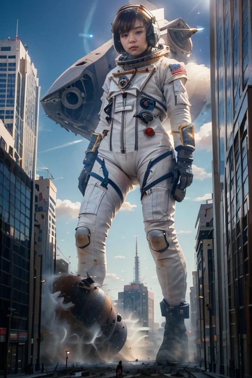 ((top-quality、in 8K、​masterpiece:1.3、Raw photo))、Super high quality photos, In the city, ((Aerial Photography)), Giant astronaut, Perfect beauty 20 year old idol Japan woman, ((der riese)), highly detailed giantess shot、Giant Art、der riese、highly detailed giantess shot、Giant Shot、a macro giantess, ((der riese))、((wear spacesuits)), ((slim figure)), Demolish a building、 ((Astronauts destroy the city)), (Photorealistic: 1.4), (Ultra-high detail), (hyper realisitic: 1.4), (Realistic: 1.3), (Smooth lighting: 1.05), Astronaut in full body spacesuit, Full body, ((der riese)), (nffsw), Size difference, ((Astronauts destroy the city)), (rampage:1.4), Astronauts demolish a building, cinematlic lighting, ((slim figure)), ((Leaner figure)), Clouds, GTScity, Cityscape, mountain ranges, Good anatomy, Correct ???????, Trampling the city, Stomping City,space astronaut, with spreading legs、Trampling the city, Small person at the foot々is running away、((slim figure)), ((Slim legs)), ((slim thigh)), ((Camel toe)), ((Wearing a swimsuit with white color spacesuit design)),Medium Size Bust、((slim thigh)), ((Perfect beauty)), ((Aerial Photography)),