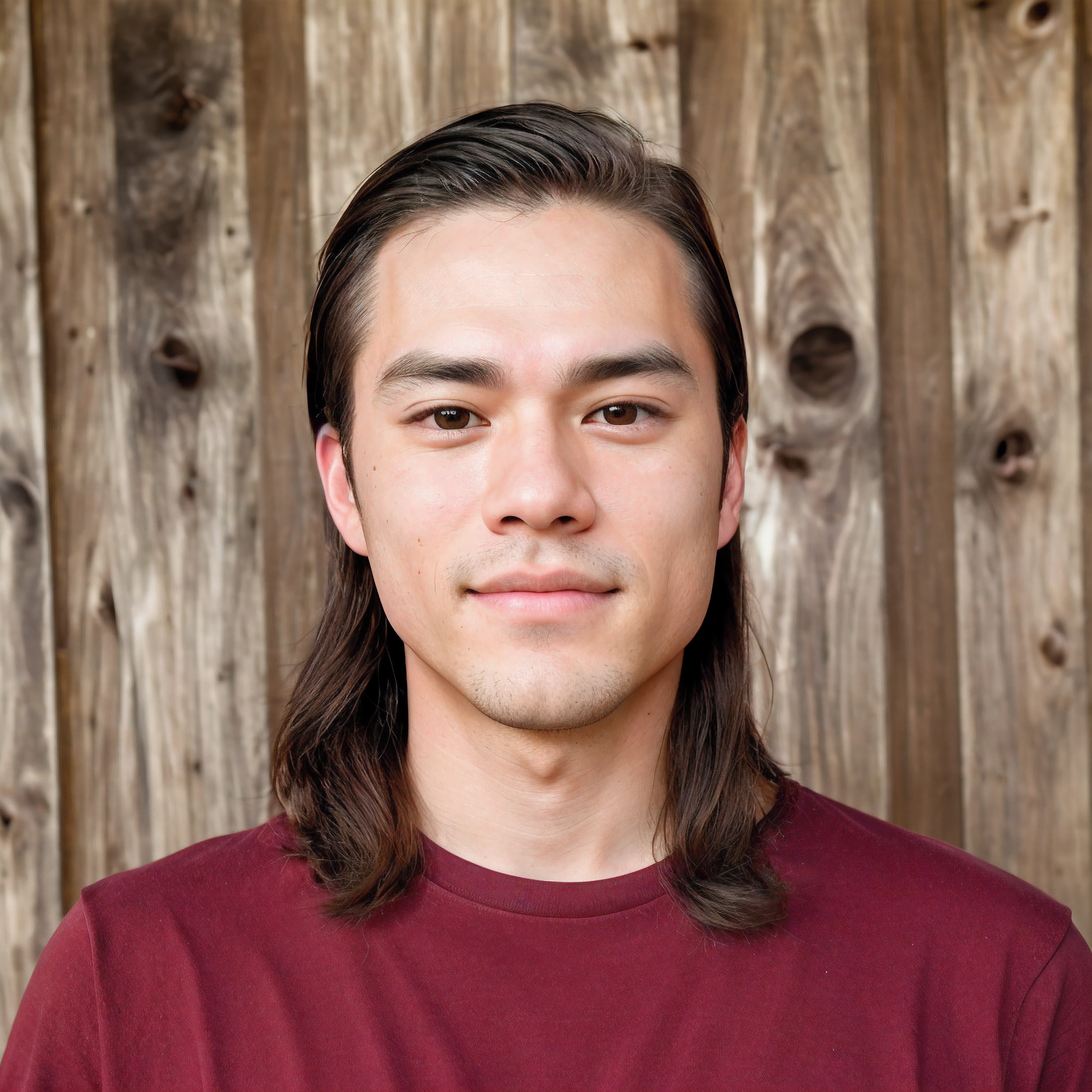 Ultra Eye Detail, Ultra Detailed Skin Texture, Ultra Hair Detailing, снято на Canon EOS 5D Mark IV, снято на Canon EOS 1D X Mark III, studio lightning, korean masculine handsome man, Model appearance, dimples on the cheeks, dimple on the chin, Oak plank wall background, The guy is wearing a red t-shirt, Smooth skin, Pretty face, Blemish-free leather, sunny facial expression, handsome male idol face