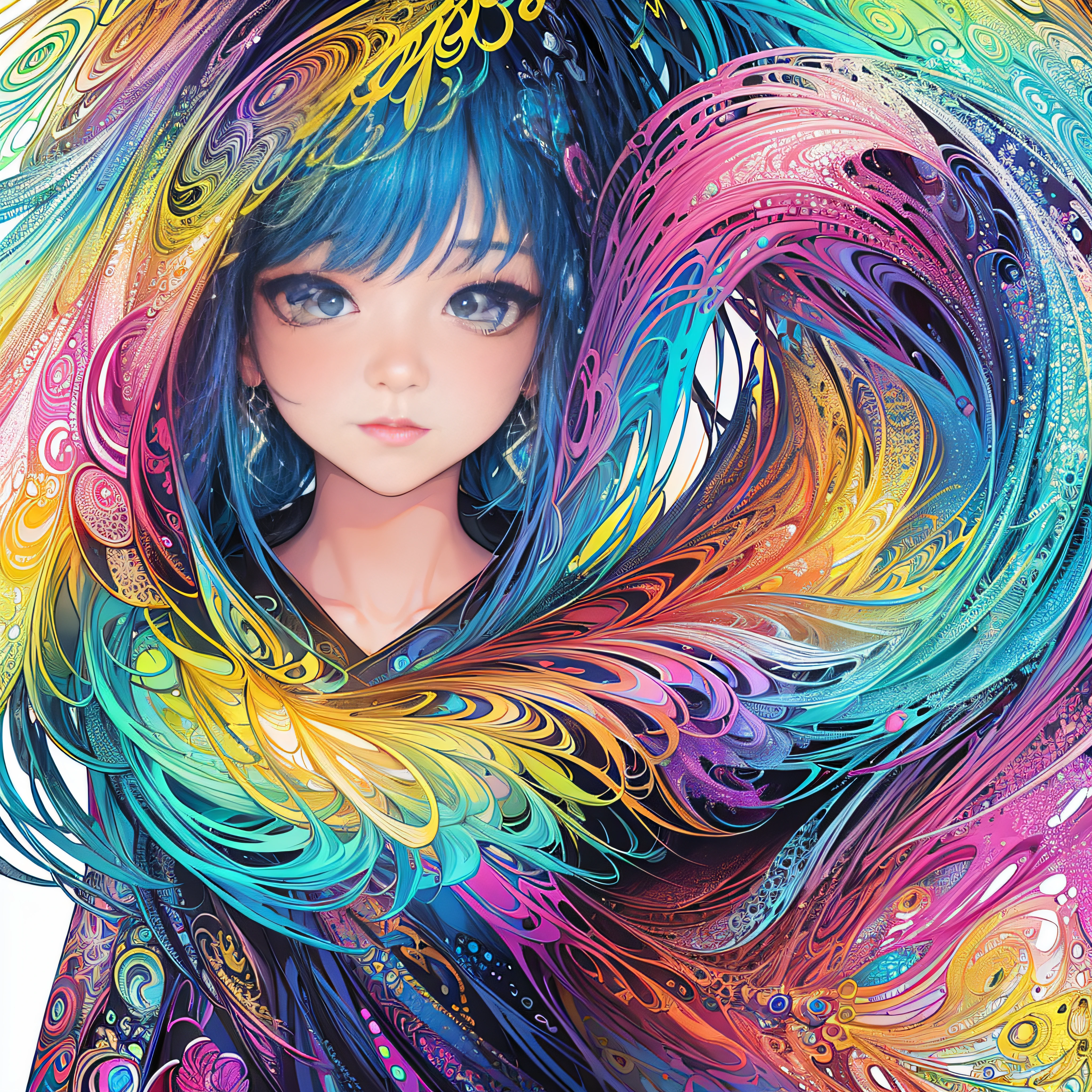 (masterpiece、top-quality、top-quality、Official art、Beautifully Aesthetic:1.2)、Highly detailed fractal art、(colourfull:1.5)、highest details、Zentangle、a closeup、 (1girl in:1.5), 独奏, (dynamicposes), (Abstract background:1.5), (shinny skin),