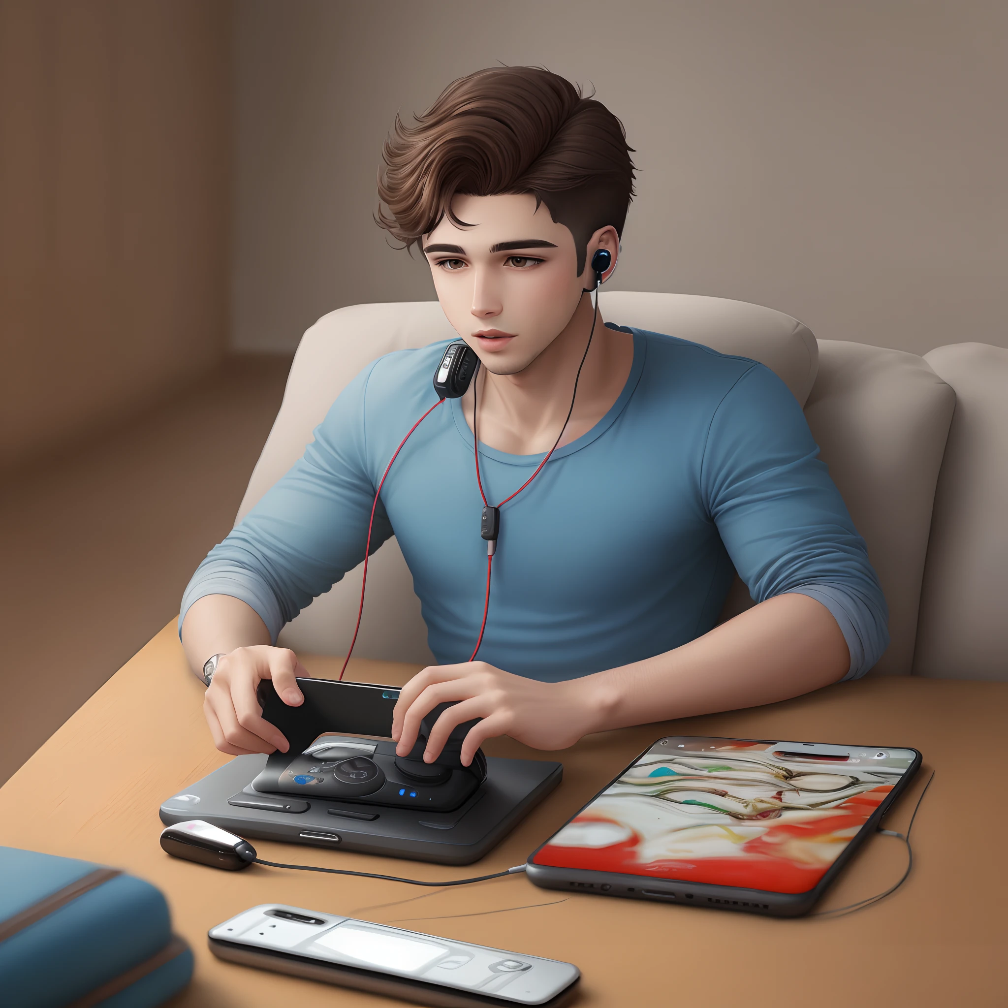 Desenho realista de um garoto com fones de ouvido
