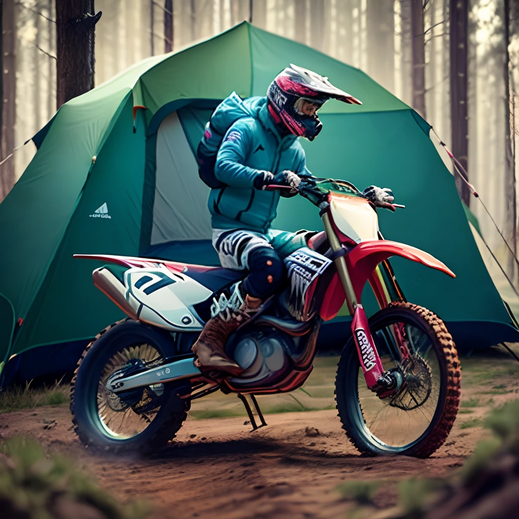 Man with motorcross helemt in a dark red outdoors camping sports jacket labled venturo