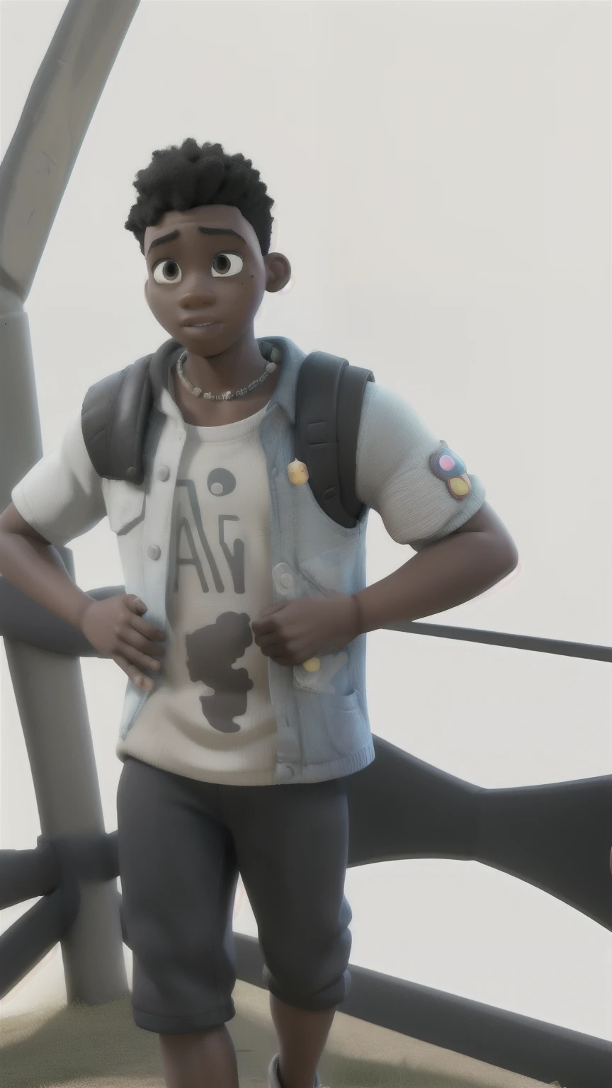 A young black man looking about forty years old in a square full of children Pixar 3D style