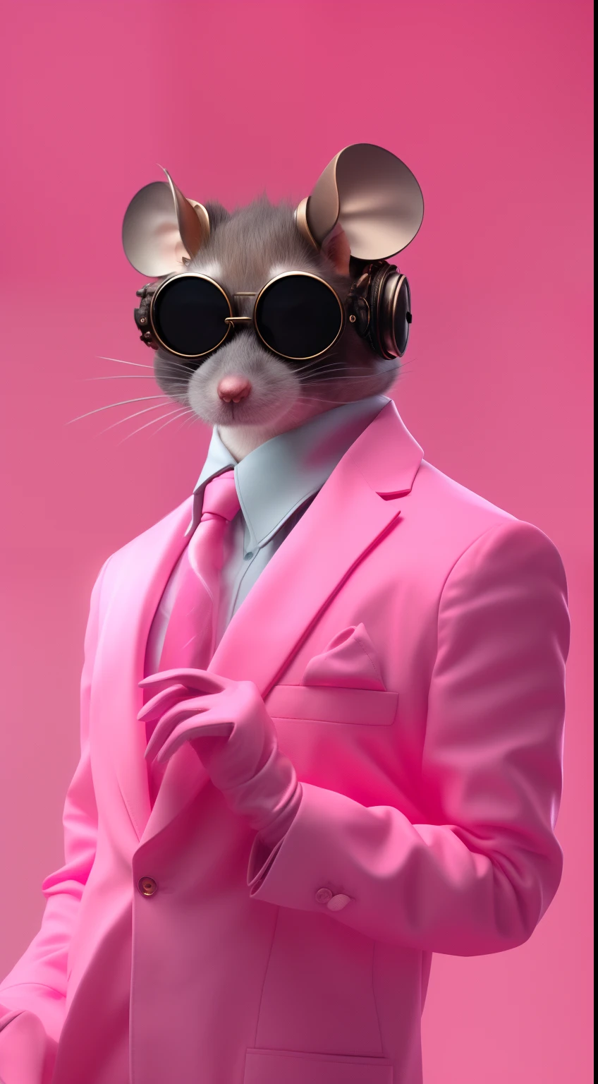 anthropomorphic wear mouse black sunglasses smoking cool, , mouse in clothes, 3d anthropomorphic rat, steampunk rat, portrait of a rat mad scientist