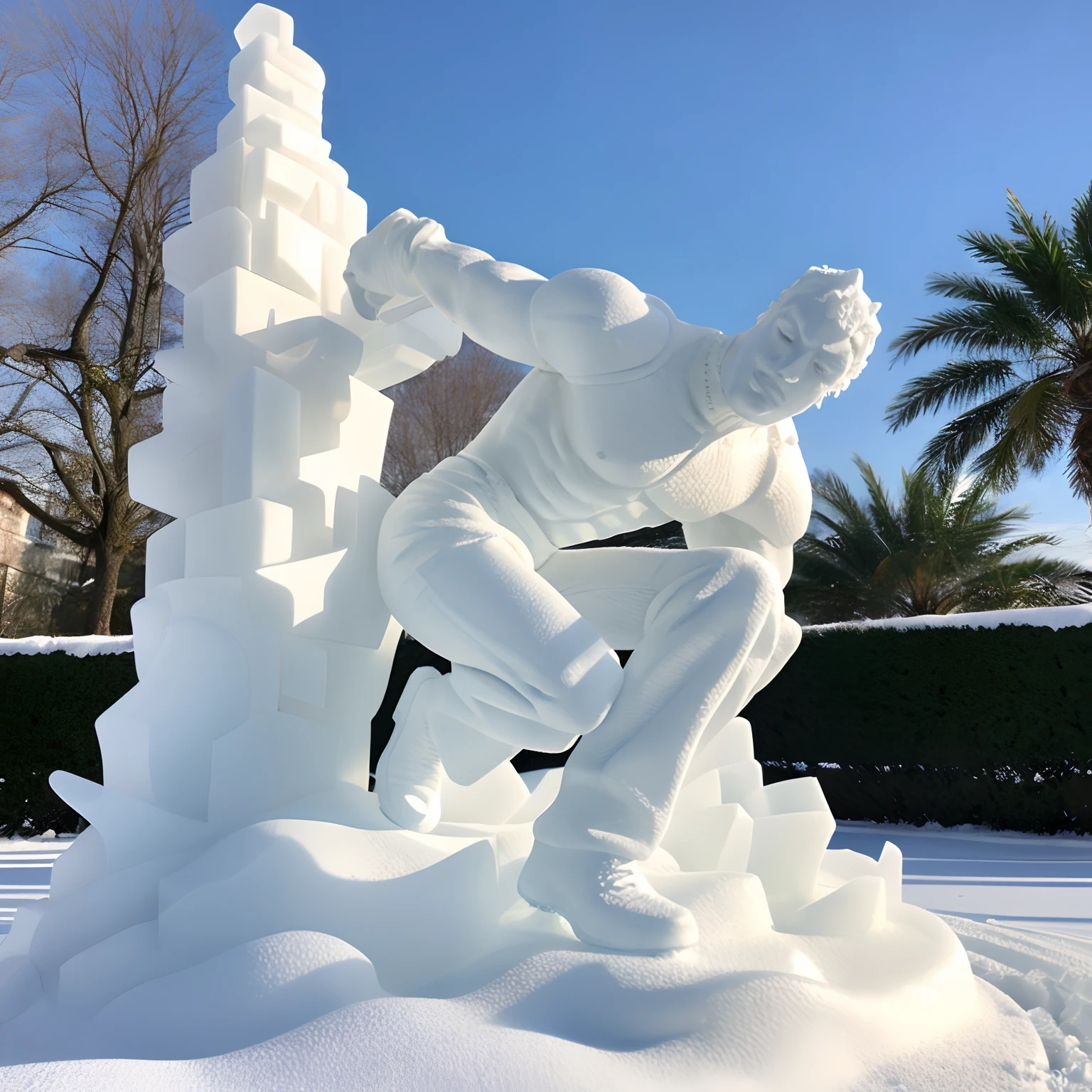 Macho statue made of ice sculpture