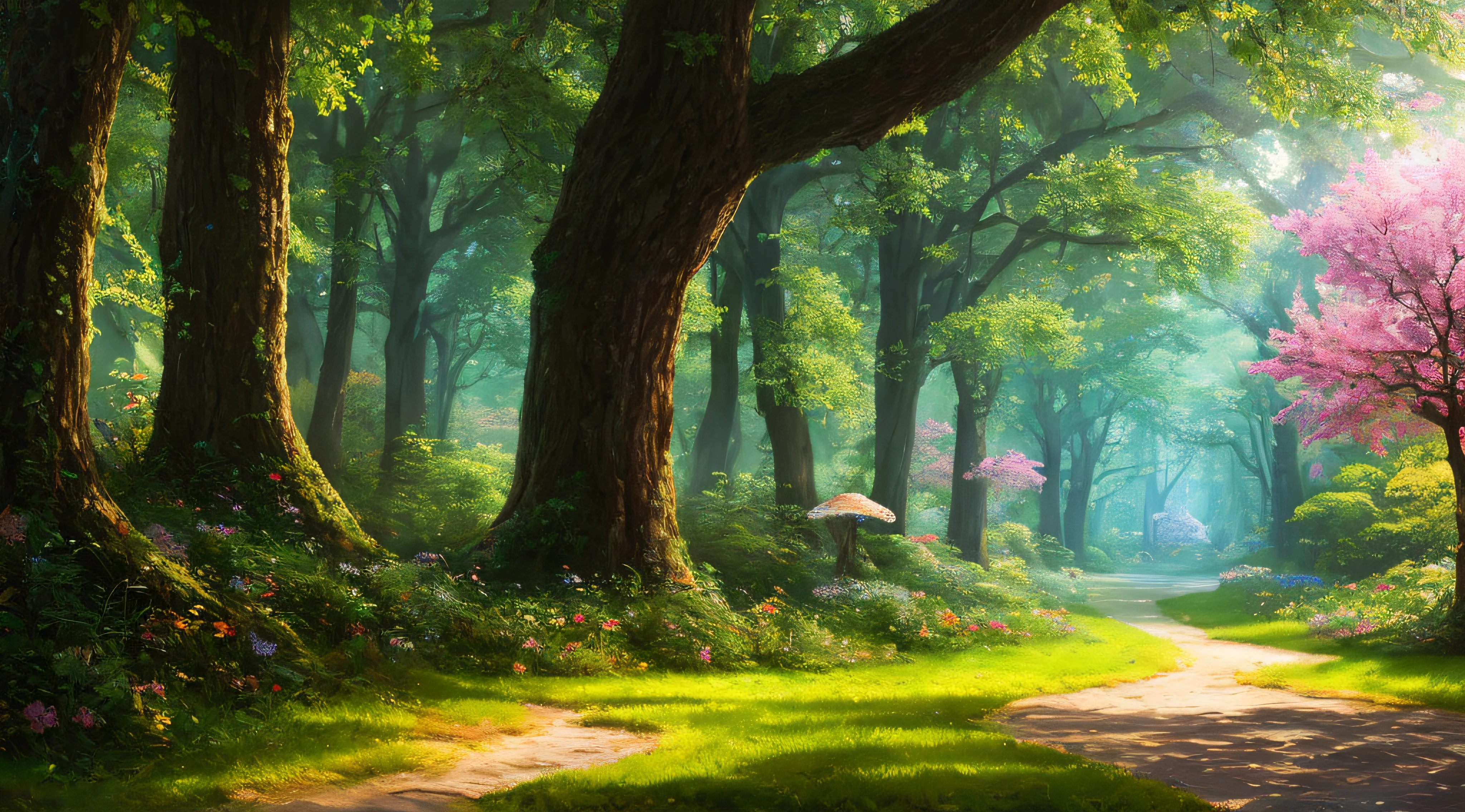 masterpiece, best quality, high quality,extremely detailed CG unity 8k wallpaper, An enchanting and dreamy scene of a fantasy forest, with towering trees, glowing mushrooms, and hidden fairy glens, creating a sense of mystique and enchantment, artstation, digital illustration, intricate, trending, pastel colors, oil paiting, award winning photography, Bokeh, Depth of Field, HDR, bloom, Chromatic Aberration ,Photorealistic,extremely detailed, trending on artstation, trending on CGsociety, Intricate, High Detail, dramatic, art by midjourney