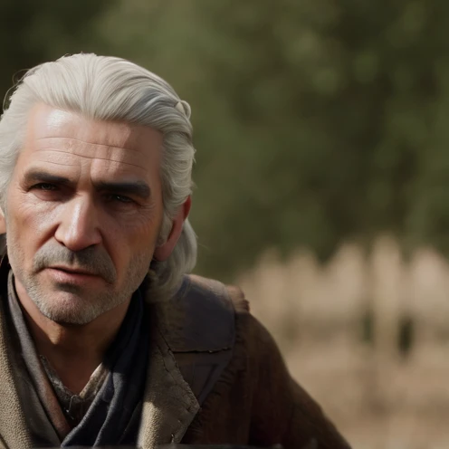 Hosea is a lean, elderly man with neat, silver hair cut short and a clean-shaven face.,Red Dead Redemption II, Hosea is a lean, elderly man with neat, silver hair cut short and a clean-shaven face.,close up, face