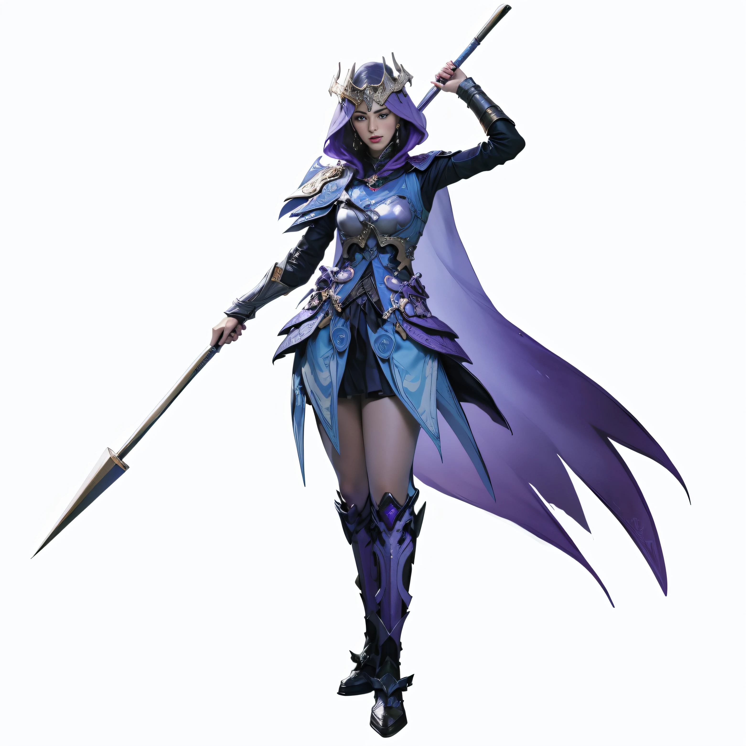 good-looking face，Beautuful Women，assassins，Purple clothes，Violet blue clothes，Female Assassin，Cold，mizore，Long Gun，The Witch，Beautuful Women，bow and arrows，leathers，metals，ssmile，low head，Small loli，teens girl，ember，the face，the hair，Hairline，woman's face，femele，Black hair，woman，heads，the face，jewely，Pedras preciosas，Diamond，Flashy clothes，obi strip，decor，metals，metals，golds，gold，Cloth pleats，Pedras preciosas，32K ，（tmasterpiece，top-quality，best qualityer，offcial art），（8K，best qualityer，tmasterpiece：1.2），（（（white backgrounid，）））（goods/Baoxiang），fanciful，Europeans，medieval times，Masterpiece, Realistic image of rustic medieval. Genre fantasy, fiction，metals，32K ，（tmasterpiece，top-quality，best qualityer，offcial art）