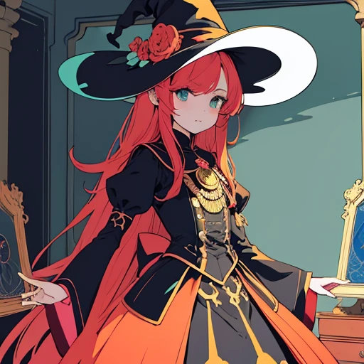 masterpiece, best quality, (flat color:1.4), watercolor hair, witch, (use many colors:1.3), indoor, The background is a line drawing,
8 colors, white, black, red, blue, green, yellow,