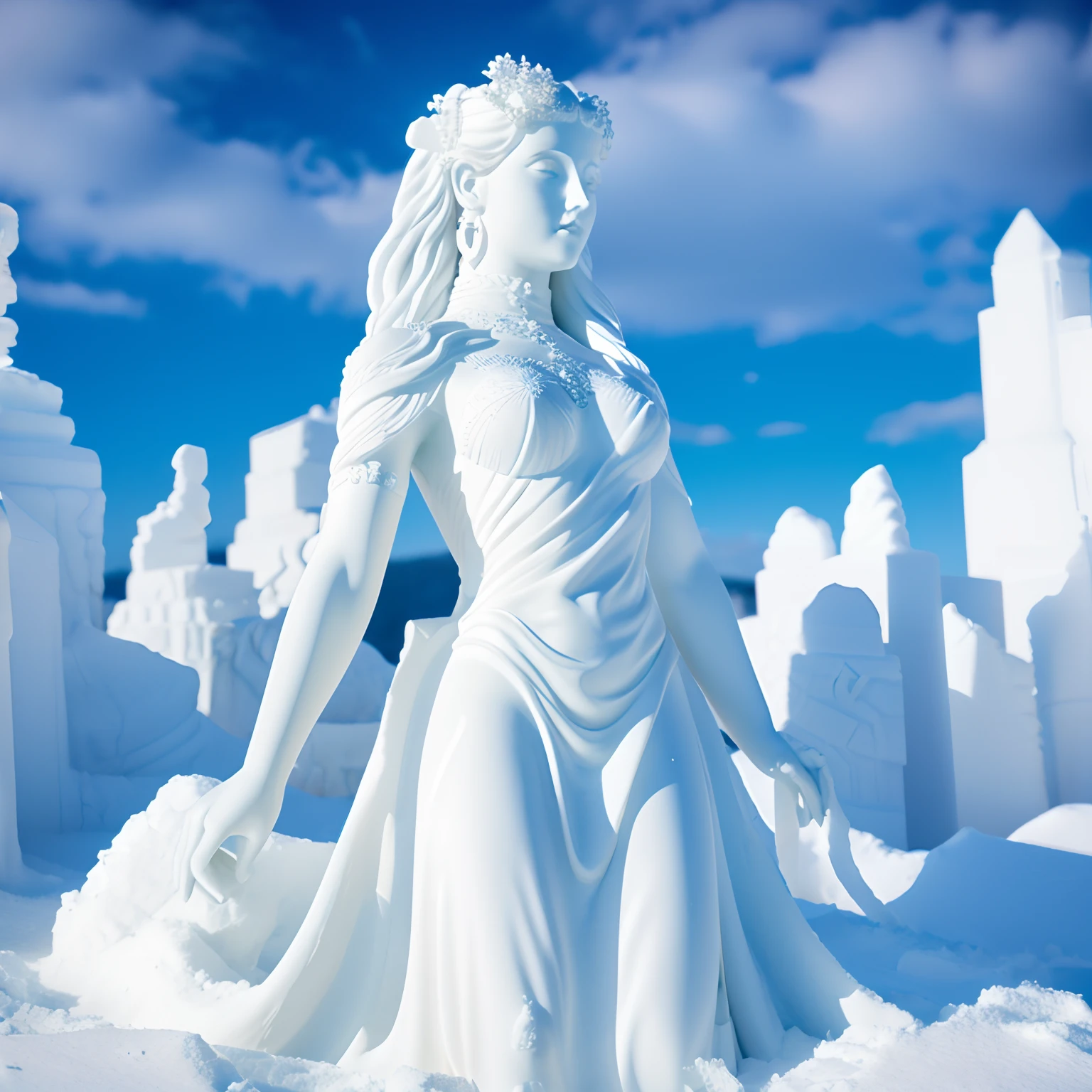 Statue of the goddess made of ice sculpture