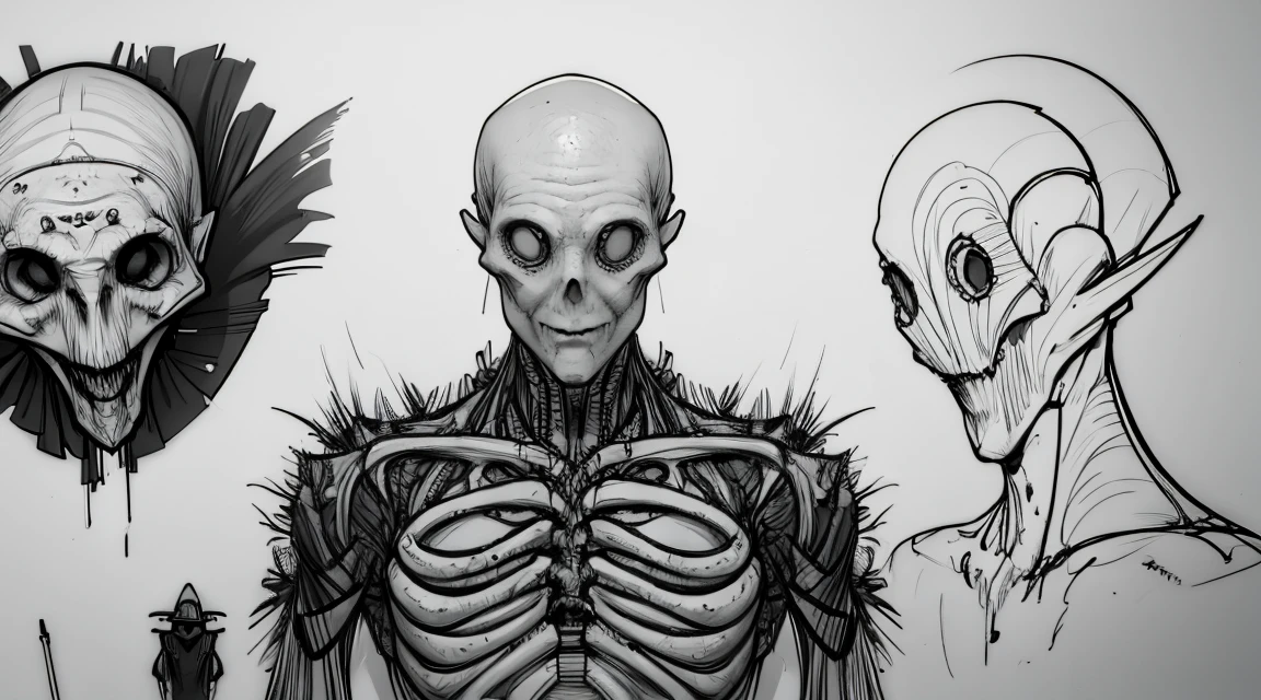 Sketches of a grey alien autopsy