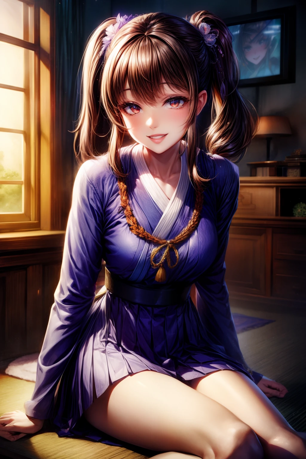 黑The eye, 1人のfemele, (femele)), Alone, of a real, top-quality, realisticlying, tmasterpiece, 8K, HDTV, Alone, HDTV face, gentlesoftlighting, Bedrooms, ((In the daytime)), Skysky, (looking at the camera in), (sportrait: 0.6), full bodyesbian, (Medium hair), pony tails, Brown hair, Fluttering, cparted lips, lipsticks, seduct smile, Fluttering, ssmile, with her mouth open, teeth, eyeslashes, Nogizaka46, Moe Tada, Suda Akari, idoly, beuaty girl, ((校服)), (((Permanent))