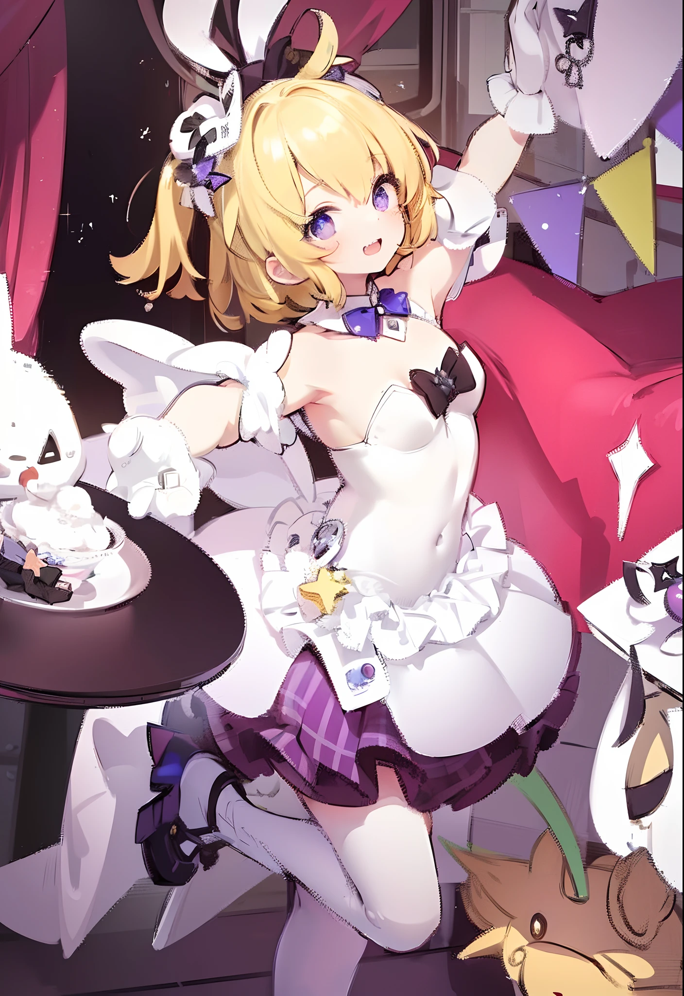 (((tmasterpiece:1.4,best qualtiy))+,(hyper-detailing)+,(Ultra-detailed eyes)+,(Ultra-detailed hair)+,a purple eye,Girl with a smile