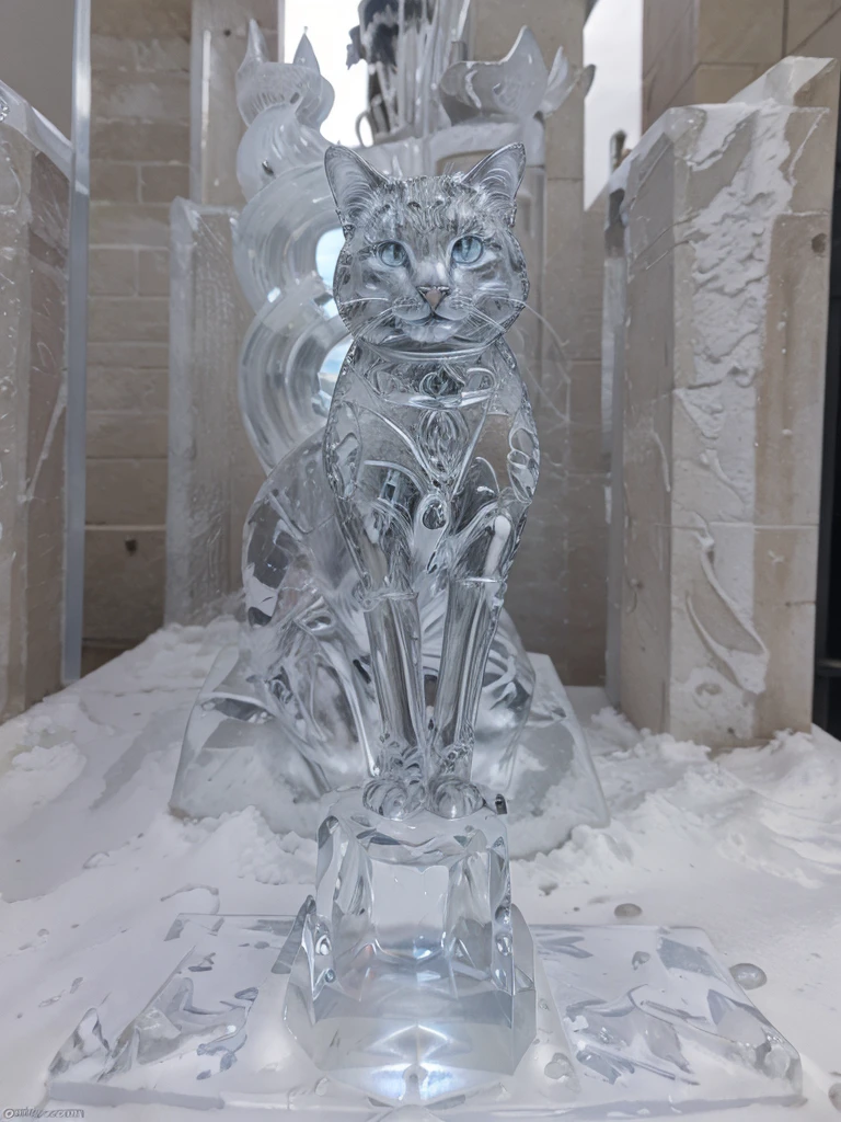 detailed sculpture of a cat made_of_ice