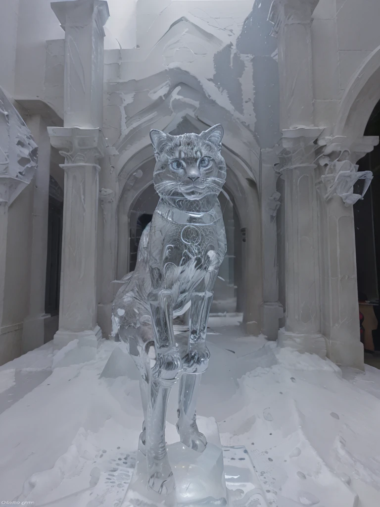 detailed sculpture of a cat made_of_ice