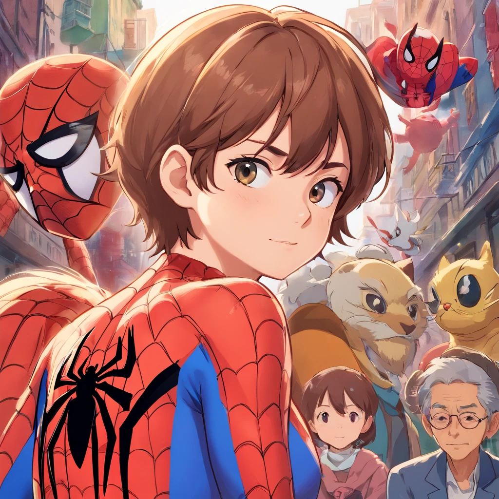 Spidey,Visually inspect the audience。head portrait。masks。Upper white space,(best qualtiy, tmasterpiece)