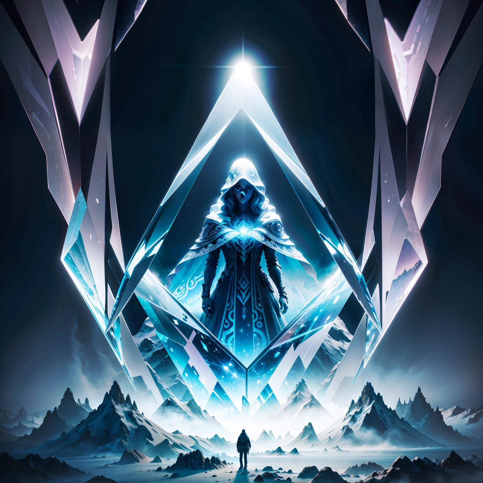 (ice sculpture, let there be light, multiple layers, transparency, double exposure, scenery, detailed background, 32K, 72dpi) AND (psychedelic art, dooms day, multiple layers, transparency, double exposure, scenery, detailed background, 32K, 72dpi)