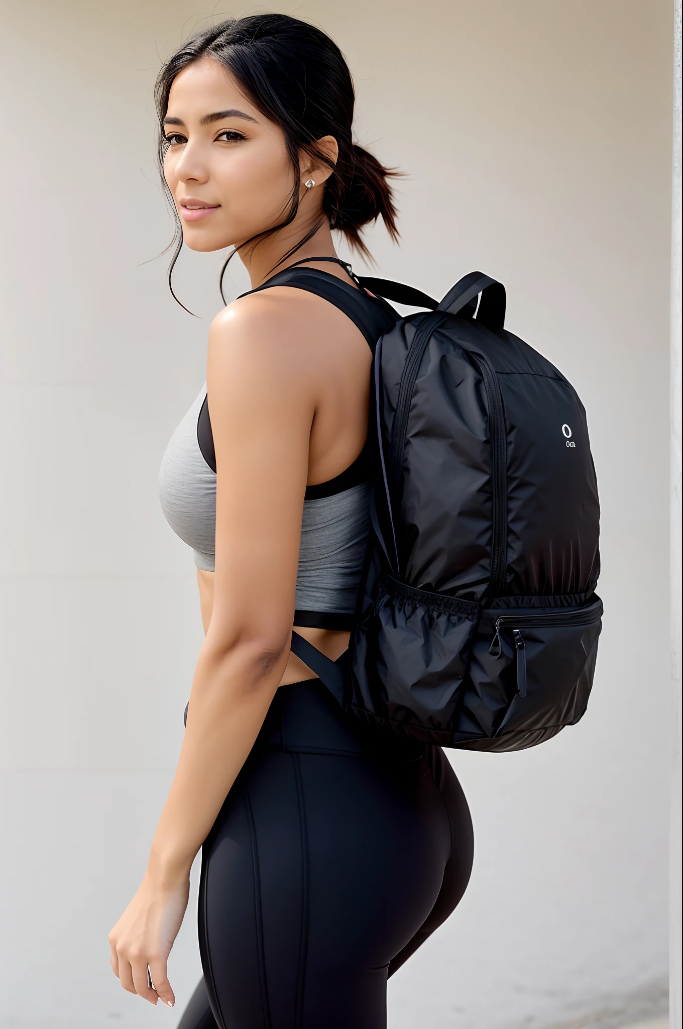 araFed woman in a sports bra top and black pants with a backpack, com uma mochila, uma mochila, mochila, Minimalista moderno f 2 0 limpo, F / 2 0, Minimalista moderno F 2 0, F / 3 2, f 3 2, F32, o homem tem uma mochila, saco sobre a cintura, 2b, 2 b