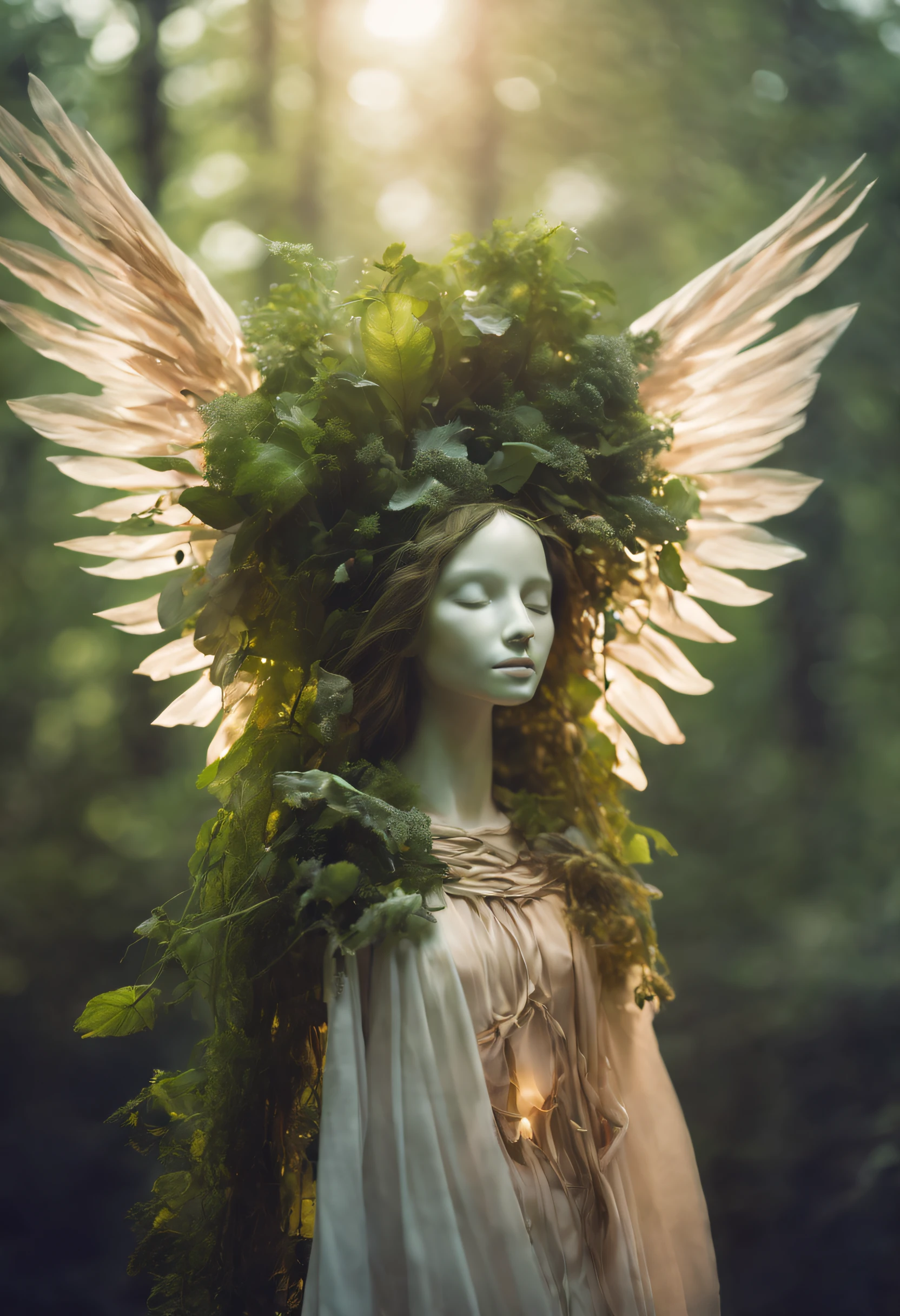 Girl made of dead plants Girl made of fresh plants Girl made of fresh plants, angel, sacred, divine light, beautiful girl,