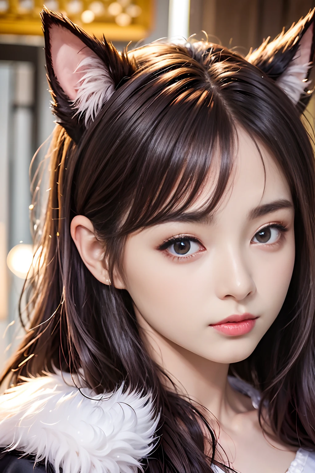 (top-quality、8k、32k、masterpiece、UHD:1.3)、Attractive Japanese Woman Pictures、1 girl in、(huge tit:1.2)、Erotic underwear style、Ren Hao、Lace Cardigan、reddish、Peeling off、Shoulder out、Super cute、PastelColors、Upper body to thighs、Nice perfect face with soft skin、Gorgeous wavy long brown hair、8
K resolution、A hyper-realistic、ultra-detailliert、hightquality、living room、large
Bile Pose Cute Pose、Cat's ears