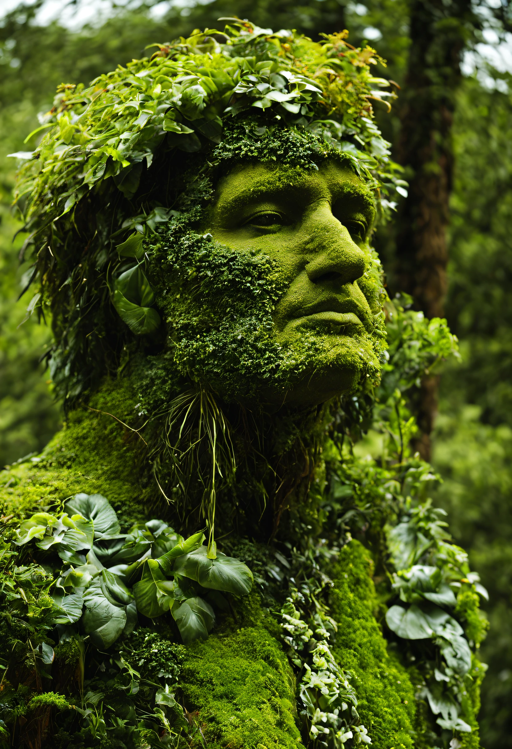 A man made of dead plants A man made of fresh plants A man made of fresh plants