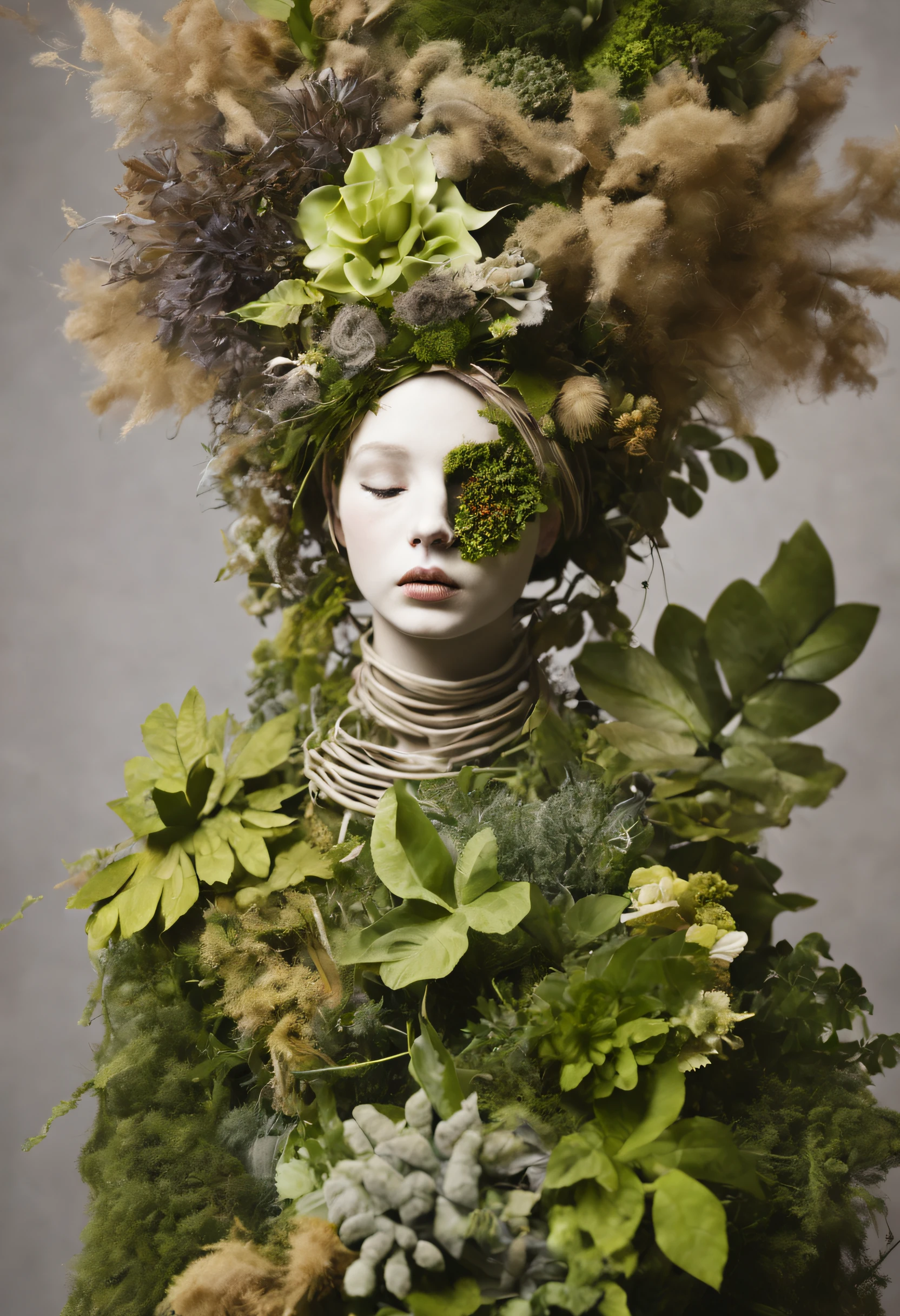 a girl made of dead plants, a girl made of fresh plants,a girl made of fresh plants