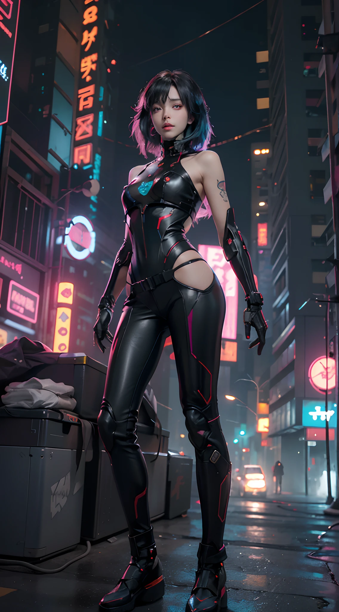 unreal-engine:1.4,hyper HD,Best quality:1.4, フォトリアリスティック:1.4, skin texture:1.4, tmasterpiece:1.8, 1 Cyberpunk Girl, brunette color hair, Glowing skin, 1 orange mechanical girl, (Ultra-realistic details)), systemic degeneration, globalillumination, to contrast, In the shadows, Rendered by Octane, Super sharp, Exposing cleavage, raw skin,Orange miniskirt, metals,Intricate yellow decorative details, Japan details, high detal, Ray tracing realism, CG trends, in front of camera, neon light detail, Mechanical limb, blood vessels attached to the tube, Mechanical vertebrae attach to the back, Cervical spine mechanical fixation in the neck, wires and cables connecting to head, Up, Small LED light. girl、silber hair、Perfectly rounded pupils、Huge irisﾃﾞｨﾃｰﾙ, light  smile,(cyber punk perssonage:1.3),large tities