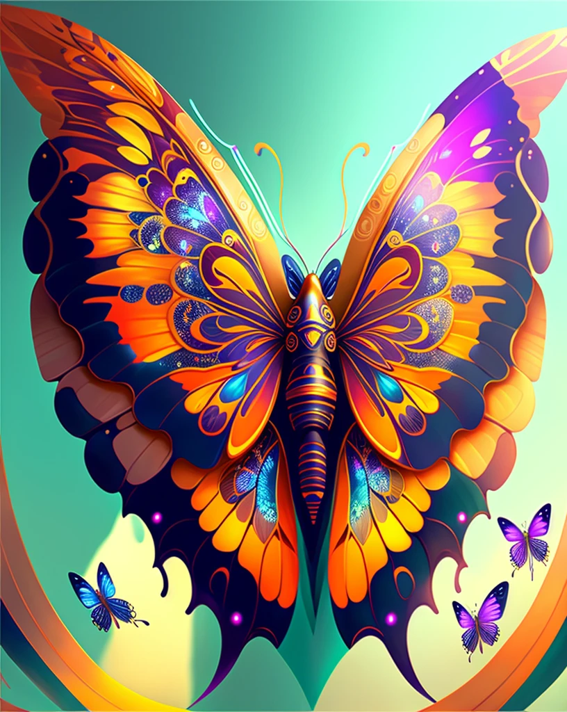 (Best quality)),ultra-realistic realism, super detailing, Acura, Best quality, hyper HD, tmasterpiece, Anatomically correct, A high resolution, 16k,A beautiful butterfly,Futuristic fantasy butterfly,Sci-fi butterflies,Futuristic butterflies,Mechanical butterfly,Futuristic jungle background,Verbose mode,Intricate patterns,Colorful wings,glowing wings,Neon wings,Huge butterfly wings,Extraterrestrial mechanical structures,Fantasy technology art style, Future fantasy art performance, Epic mechanical fantasy digital art style, inspired by rossdraws, Rosla 1. 0, Rossdraws digital painting, rossdraws cartoon vibrant, author:heroes, Digital fantasy art ), Digital 2D Fantasy Art, Ross Painting 2. 0