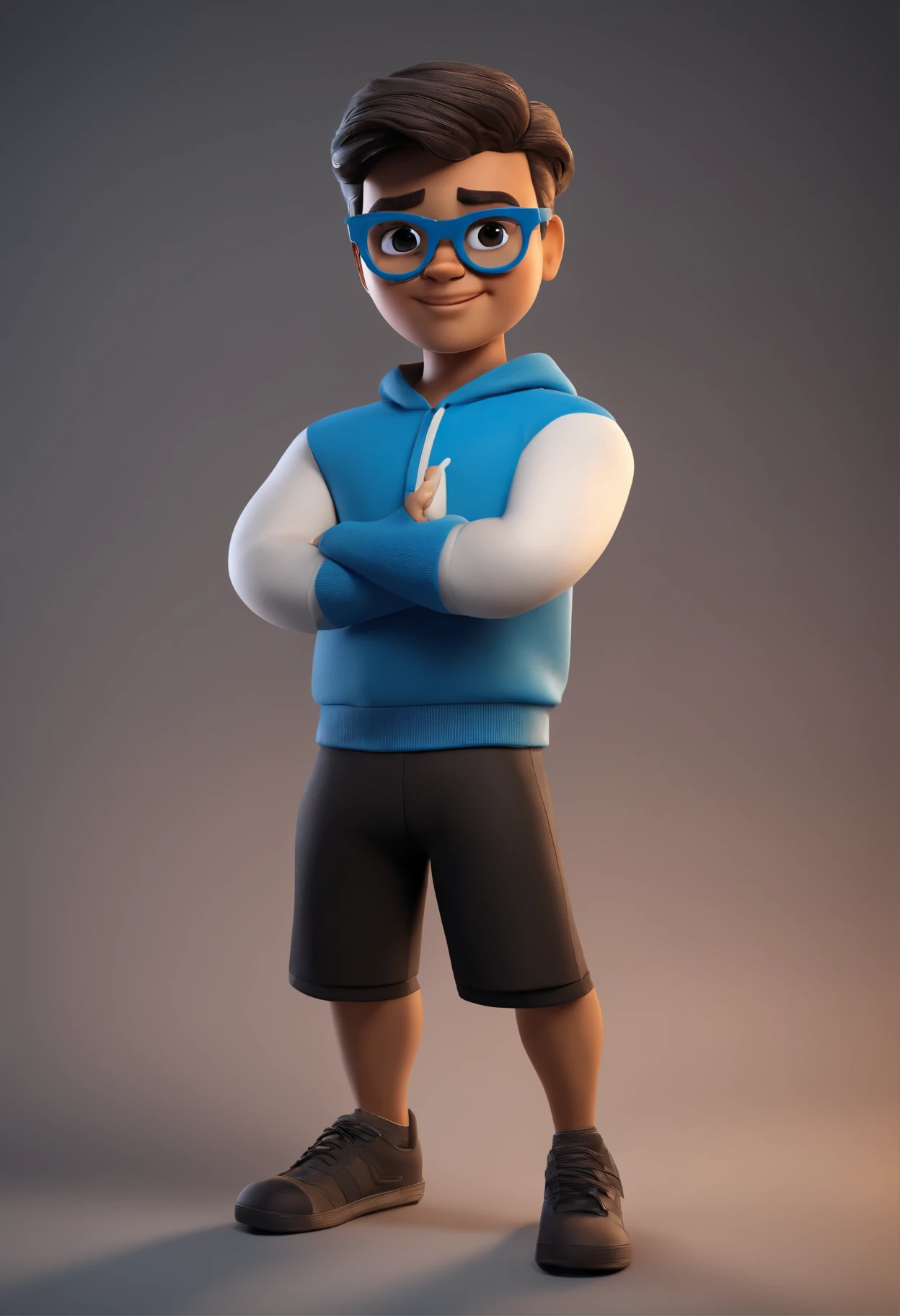 Cartoon character of a boy wearing blue glasses and a black t-shirt, animation character, Stylized characters, animation style render, Stylized 3D, Arnold Maya Lender, 3d rendering stylized, toon render keyshot, 3dcharacter, 3dcharacter, 3D rendering stylized, 3 d character render, comic book character, Character Pose, (pixer style) (Master Parts:1.2) (Bokeh) (Best Quality) (detailedskin) (detailed texture) (8K) (clay) (Cinematic lighting) (foco nítido