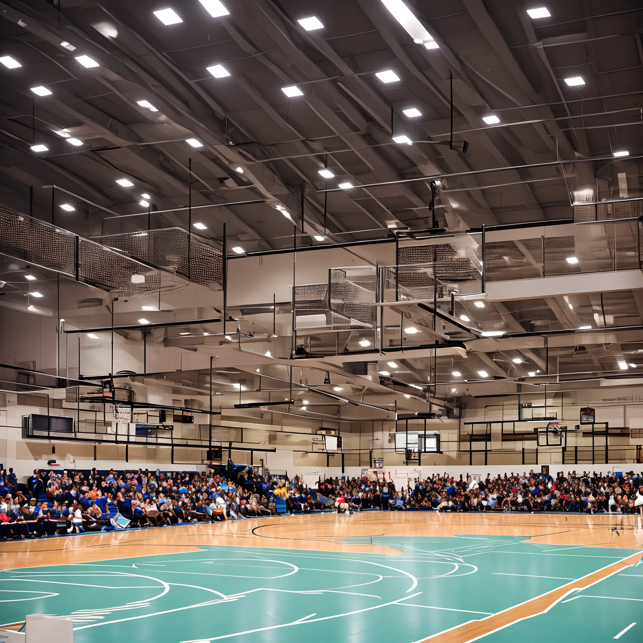 Inside the large gymnasium Lots of spectators
