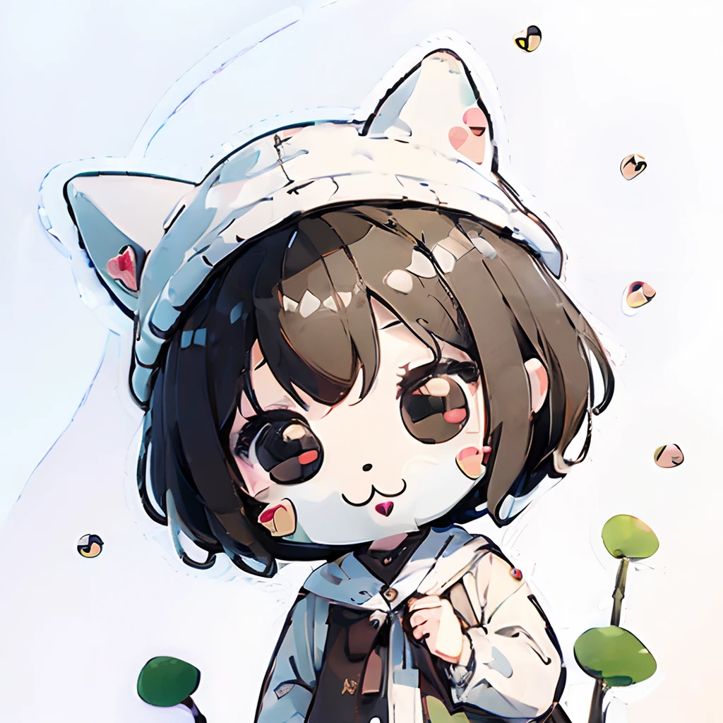 (((a sticker:1.5)))、((Chibi Chara))、(White background): girl with ,puppy head hat、Big eyes, ,fullllbody,in woods，top-quality