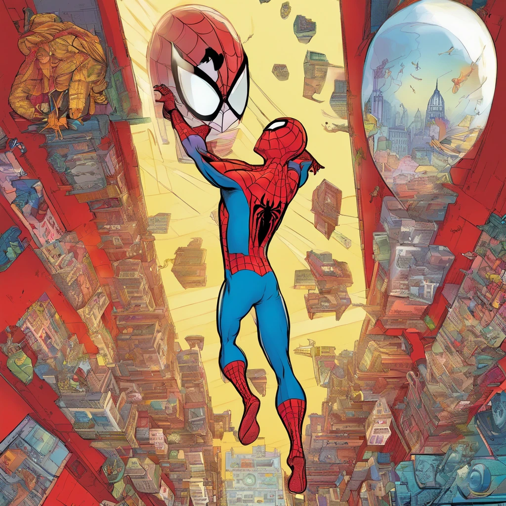 A Spider-Man；[ Amazing | astounding | delicated ] [Visually inspect the audience]，cartoony，anime；No action。Left-right symmetrical composition，at centre；deep red background；Ultra-clear image quality，32K，long-focus。