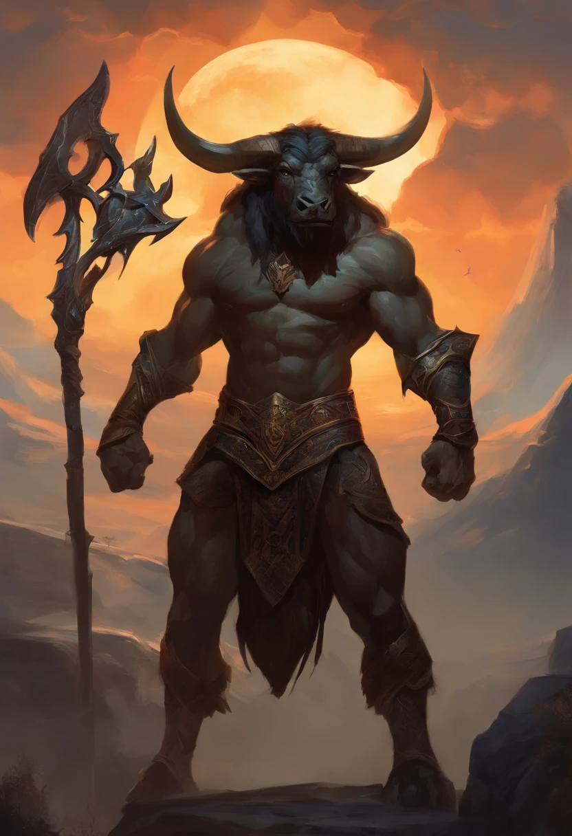 Thunderbolt(Black Minotaur:1.5),Who has an ax(Minotaur Monster:1.8),Cow standing with an ax,Painful expression,(Raise your head to the sky and roar:1.8),funk,shudder,Gothic,barroco,(The arc was freed from the hands of a female mage),Current Spreads,Medieval landscape,Fantastical,4K,best qualtiy,primitive,((Ultra-detailed and precise details)),Power Hero & Magic 3,Fantastical,The background is the canyon plain,The scene is impressive、There's a huge penis under the loincloth