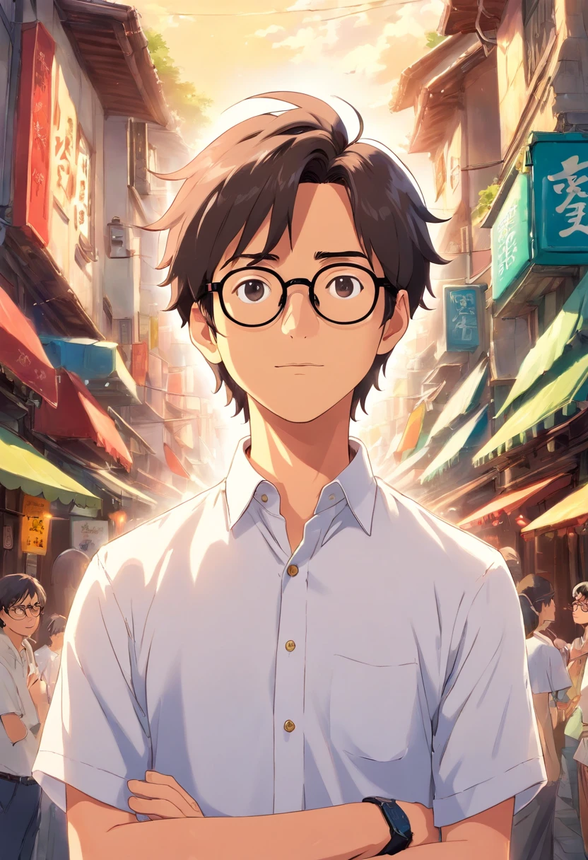 Man in white shirt and glasses