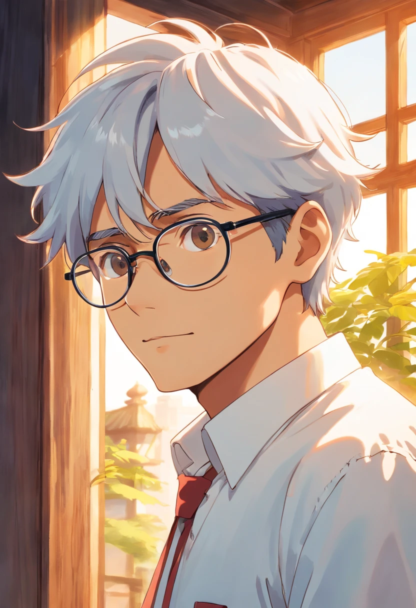 Man in white shirt and glasses