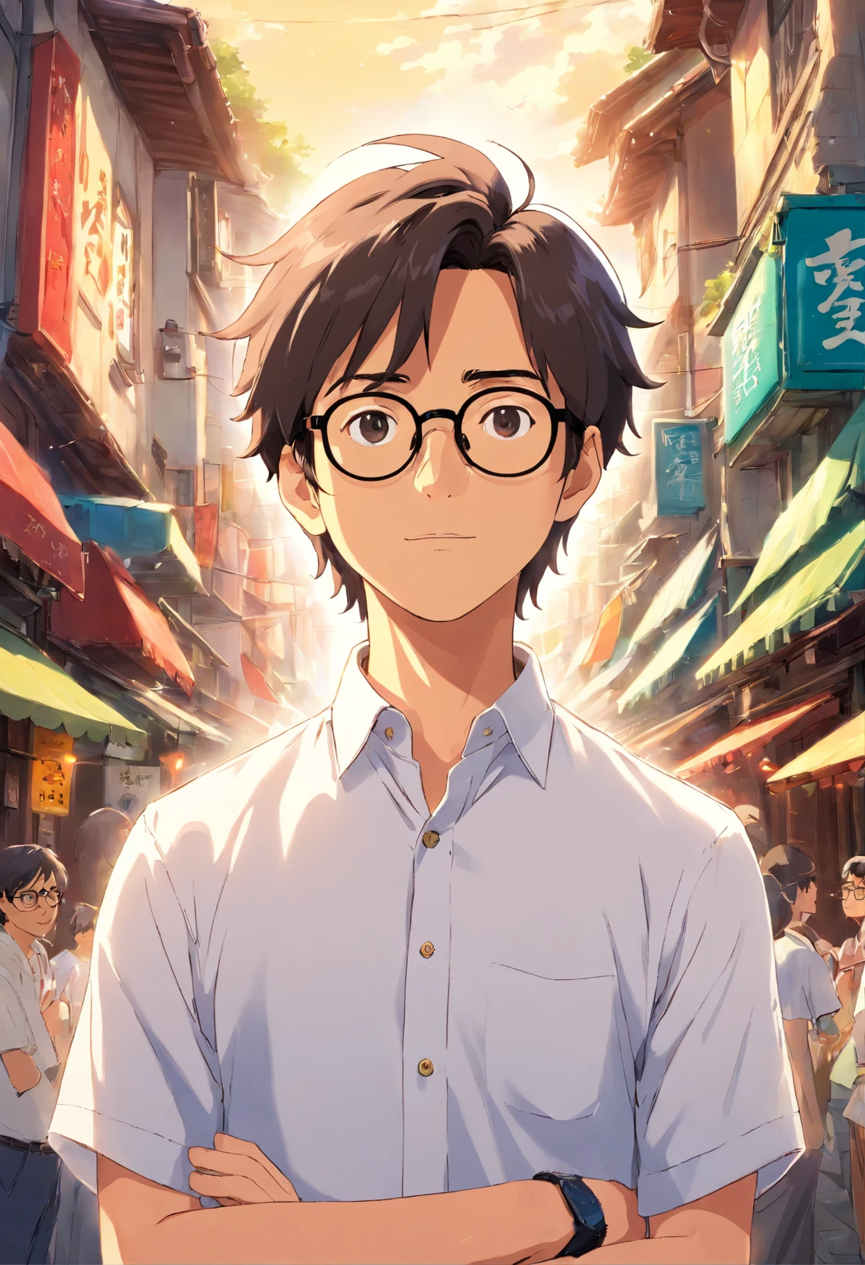 Man in white shirt and glasses