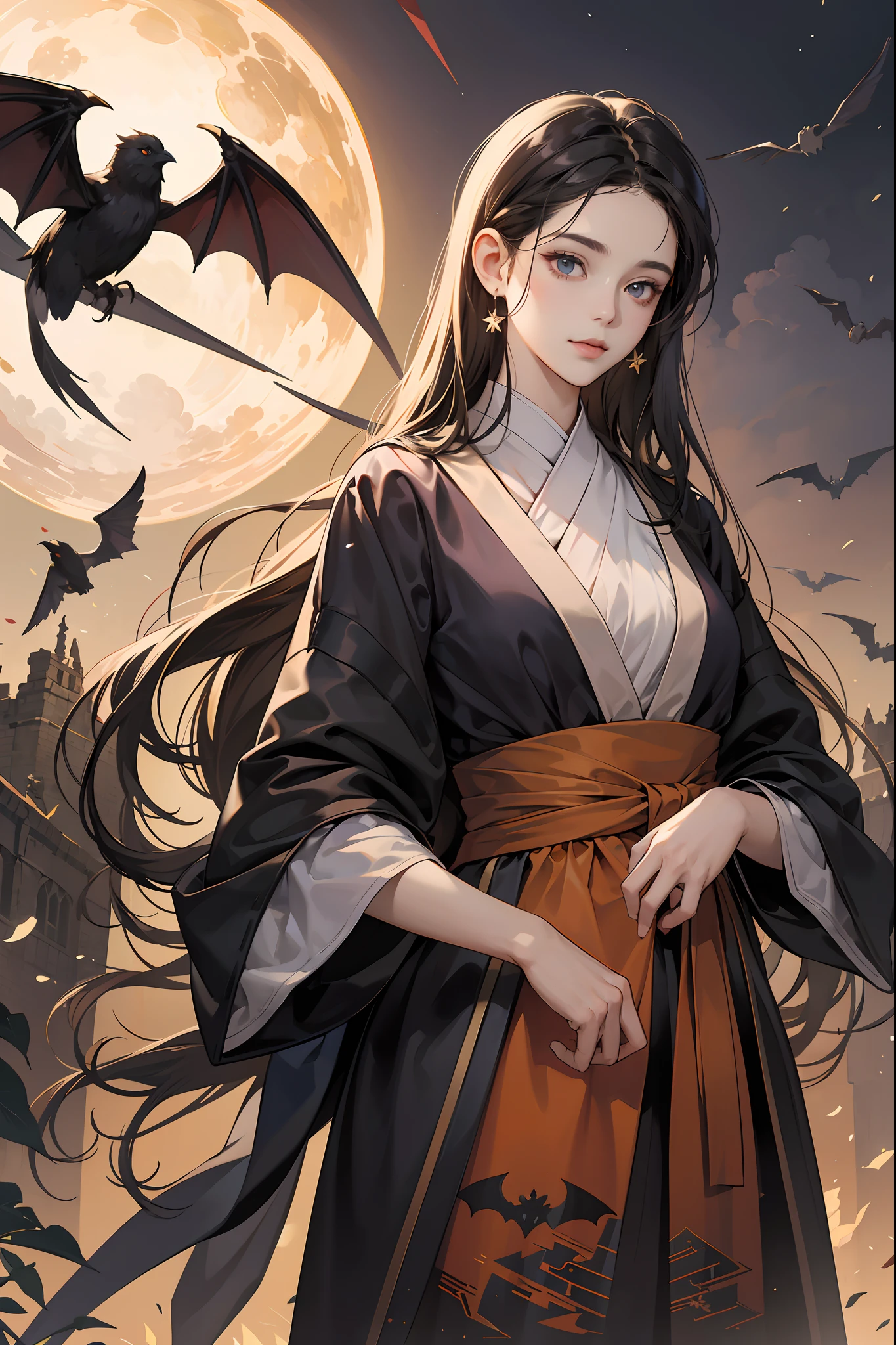 titles:「Fantasy Halloween Night」
size: In 16K resolution、You can draw on a vast canvas。
composition: A beautiful woman stands in the center、A fantastical and detailed Halloween scene surrounds her。She is smiling at the camera.、Fantastic elements are scattered around it。
人物: Woman ruffles her long hair、Wearing an elegant Halloween costume。Have a bit of a strange vibe tonight。
Background with: The background is three-dimensional and detailed.、There is imagination、Every detail is meticulously finished。Unevenness of deterioration over time、The colors are realistically reproduced.、Natural light sources illuminate the entire landscape。
: The colors are rich, yet、It has a dark atmosphere like Halloween.。 Women's costumes and hair、Painted in a color that makes her stand out、It contrasts with the dark color of the background。
Texture and material: Castles and trees in the background々、Flying bats, ghosts, etc.、All elements are depicted with realistic textures and materials.、The unevenness and color of aging are also realistically reproduced。
The light source: A natural light source illuminates the entire landscape.、We value women's beauty even more.。
Special elements: Outlandish ideas are injected throughout the work.、It has a charm that draws the viewer in.。 Flowers, birds, winds, moons, Shinra, all things, etc.、Japan's aesthetic sense is also incorporated.、They create their own view of the world。
This work is、Its high-quality depictions and outlandish ideas、Realistic textures and materials、How to use natural light sources and shadows、And with a composition that focuses on a beautiful woman in the center、It has the potential to win prizes in illustration contests。