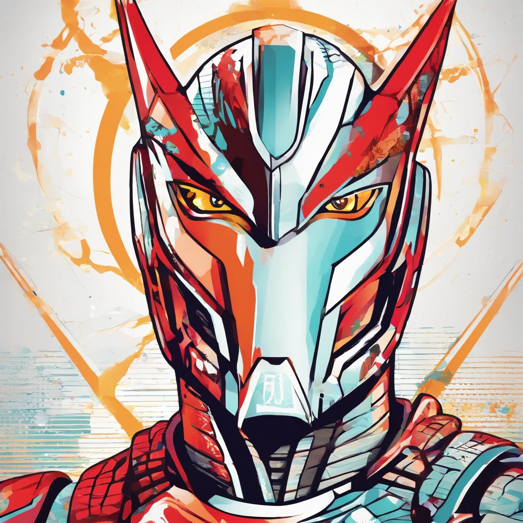Portrait of Ultraman ， （Best quality， tmasterpiece）， 1人， looking at viewert， face guard ，cobweb， Story background， upper part of body， Contemporary，Ultraman Tiga clothing。[dot paper effect]
