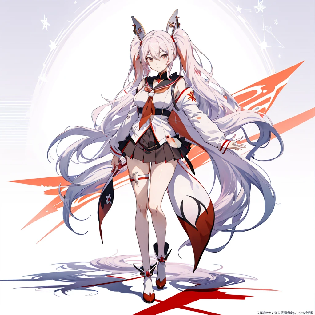 anime - style figure of a woman with long white hair and a red star, demon anime girl, anime vtuber full body model, attractive matoi ryuko, junko enoshima from danganronpa, anime girl with cat ears, holo sticker, mika kurai demon, anime full body illustration, anime monster girl, azur lane style