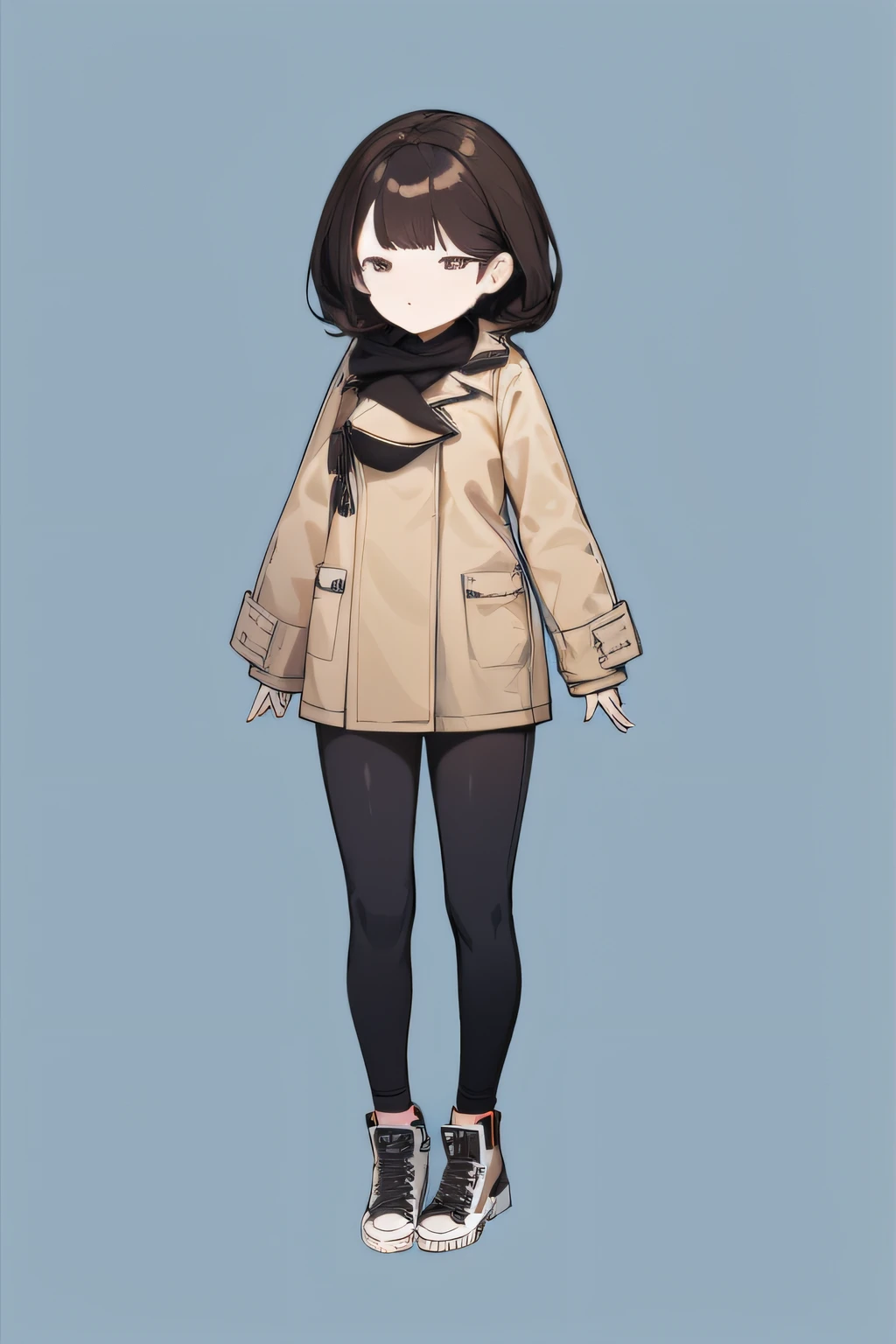 Young woman，Autumn and winter clothing，white backgrounid，Whole body diagram，