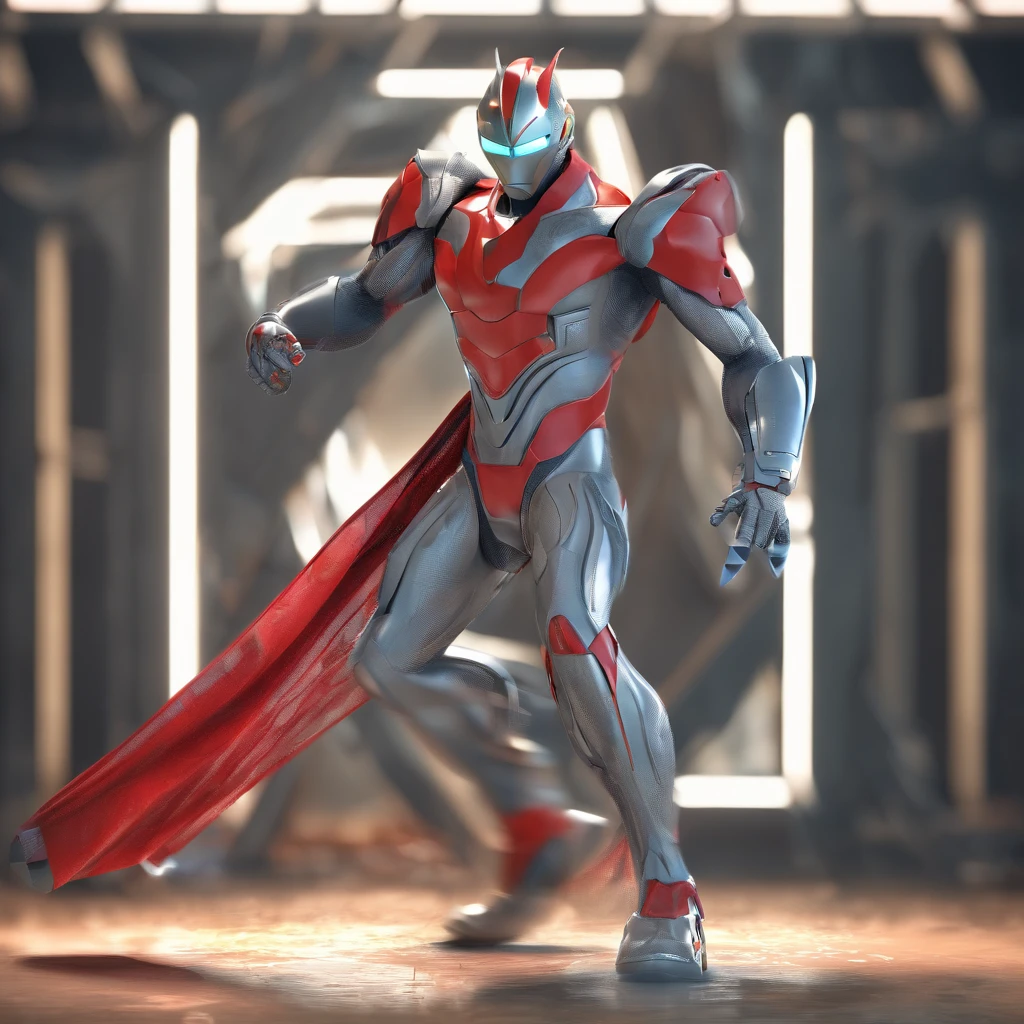 Portrait of Ultraman ， （Best quality， tmasterpiece）， 1人， looking at viewert， face guard ，cobweb， Story background， upper part of body， Contemporary，Ultraman Tiga clothing。[dot paper effect]