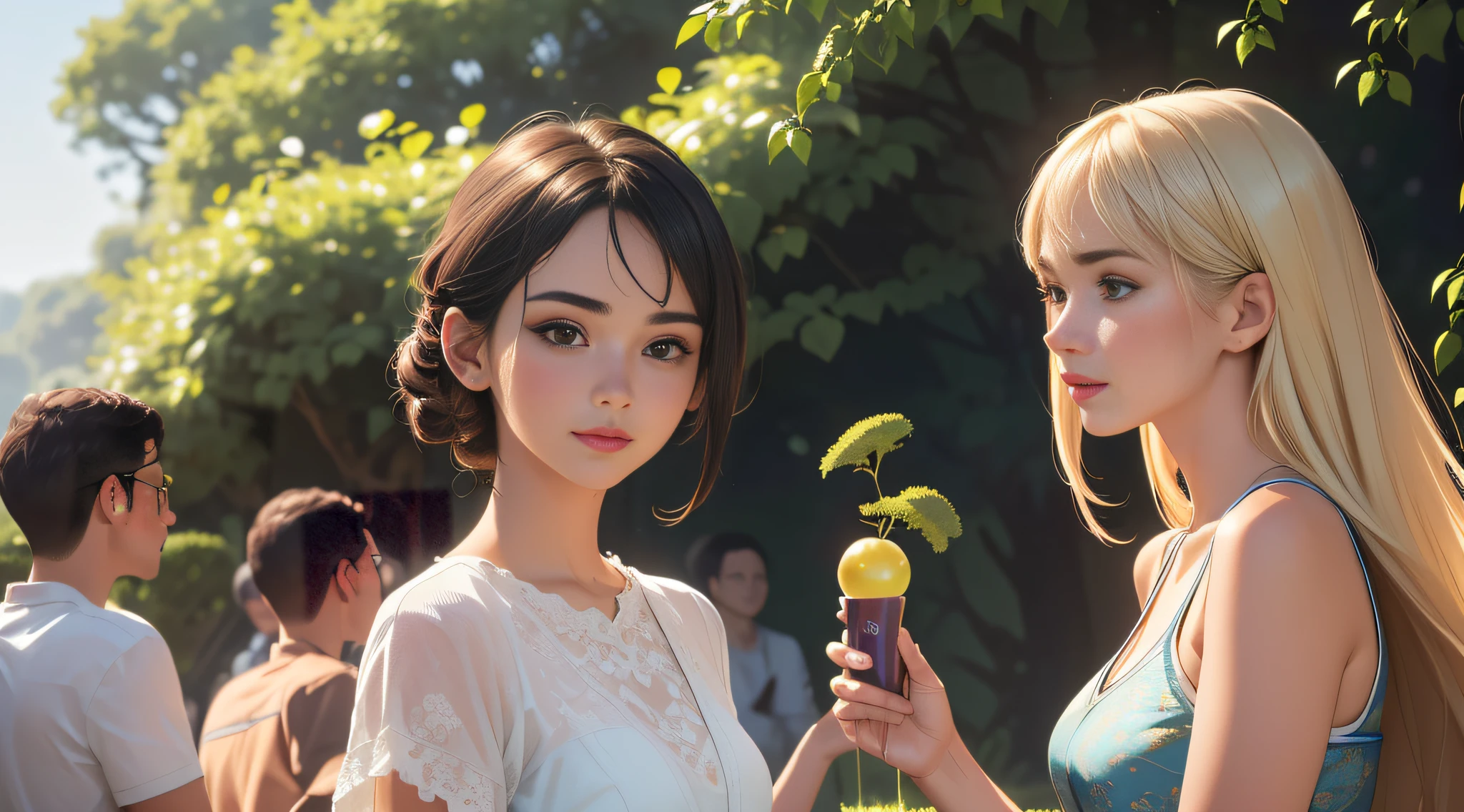 sfw, (Extremely detailed 8k wallpaper:2), (photo:2), (soigne Beautiful girl:2), (gives a lecture to friends:2), detailed (Face and eyes), (hyper realistic:1), (highly detailed:1), (epic realistic:1), rim light, (maximum details:1), cozy, (fullbody:1.3), (looking at viewer:2), (Woman's Attractive Qualities:2), (Attractive Woman:2), (Attractive:2), Smile, Intelligence, Empathy, Gracefulness, Sense of Style, Fitness, Grooming, Optimism, (Sensitivity:2), Sincerity, Romantic Gestures, Playfulness, Fashion Sense, (Sensuality:2), Charm, Modesty, Thoughtfulness, (Femininity:1), Flirtatiousness, Warmth, (Physical attractiveness:2), A beautiful smile, A love of life, strength and power, vulnerability, curiosity, wonder, love, (nature background:2), kawaii, waifu, Beautiful breasts, (attractive body:2), (Beautiful body:2), Beautiful pose, attractive pose, (Beautiful legs:1.0), (spread legs:1.0), (Beautiful clothes:1), (classic clothes:2), (elegant clothes:2), (European clothes:2), detailed clothes, (skirt:1), (blouse:1), (provocative pose)