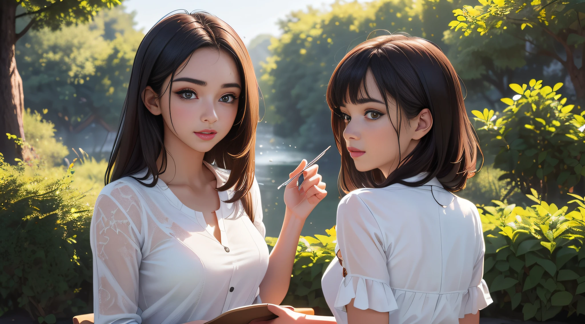 sfw, (Extremely detailed 8k wallpaper:2), (photo:2), (soigne Beautiful girl:2), (gives a lecture to friends:2), detailed (Face and eyes), (hyper realistic:1), (highly detailed:1), (epic realistic:1), rim light, (maximum details:1), cozy, (fullbody:1.3), (looking at viewer:2), (Woman's Attractive Qualities:2), (Attractive Woman:2), (Attractive:2), Smile, Intelligence, Empathy, Gracefulness, Sense of Style, Fitness, Grooming, Optimism, (Sensitivity:2), Sincerity, Romantic Gestures, Playfulness, Fashion Sense, (Sensuality:2), Charm, Modesty, Thoughtfulness, (Femininity:1), Flirtatiousness, Warmth, (Physical attractiveness:2), A beautiful smile, A love of life, strength and power, vulnerability, curiosity, wonder, love, (nature background:2), kawaii, waifu, Beautiful breasts, (attractive body:2), (Beautiful body:2), Beautiful pose, attractive pose, (Beautiful legs:1.0), (spread legs:1.0), (Beautiful clothes:1), (classic clothes:2), (elegant clothes:2), (European clothes:2), detailed clothes, (skirt:1), (blouse:1), (provocative pose)