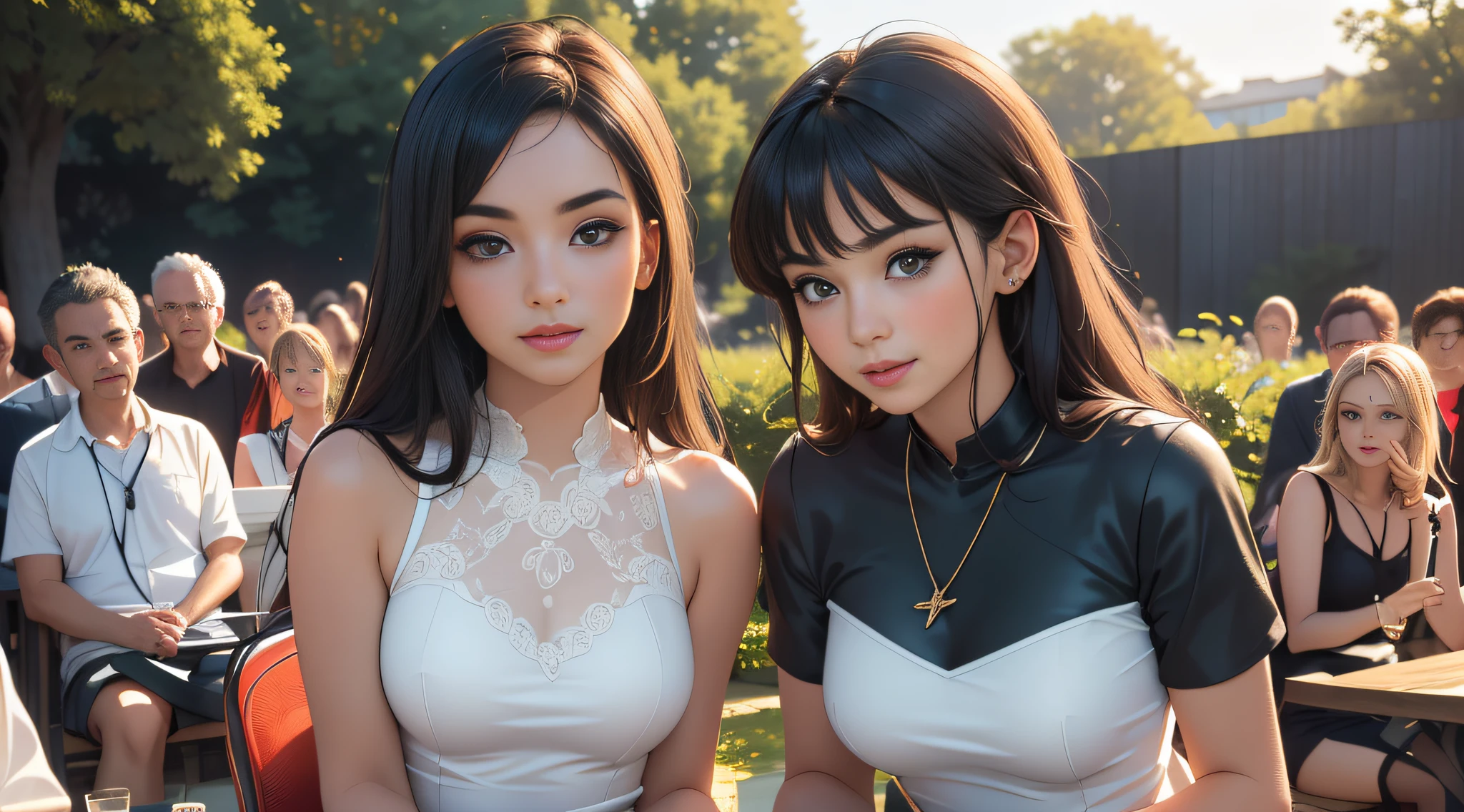 sfw, (Extremely detailed 8k wallpaper:2), (photo:2), (soigne Beautiful girl:2), (gives a lecture to friends:2), detailed (Face and eyes), (hyper realistic:1), (highly detailed:1), (epic realistic:1), rim light, (maximum details:1), cozy, (fullbody:1.3), (looking at viewer:2), (Woman's Attractive Qualities:2), (Attractive Woman:2), (Attractive:2), Smile, Intelligence, Empathy, Gracefulness, Sense of Style, Fitness, Grooming, Optimism, (Sensitivity:2), Sincerity, Romantic Gestures, Playfulness, Fashion Sense, (Sensuality:2), Charm, Modesty, Thoughtfulness, (Femininity:1), Flirtatiousness, Warmth, (Physical attractiveness:2), A beautiful smile, A love of life, strength and power, vulnerability, curiosity, wonder, love, (nature background:2), kawaii, waifu, Beautiful breasts, (attractive body:2), (Beautiful body:2), Beautiful pose, attractive pose, (Beautiful legs:1.0), (spread legs:1.0), (Beautiful clothes:1), (classic clothes:2), (elegant clothes:2), (European clothes:2), detailed clothes, (skirt:1), (blouse:1), (provocative pose)