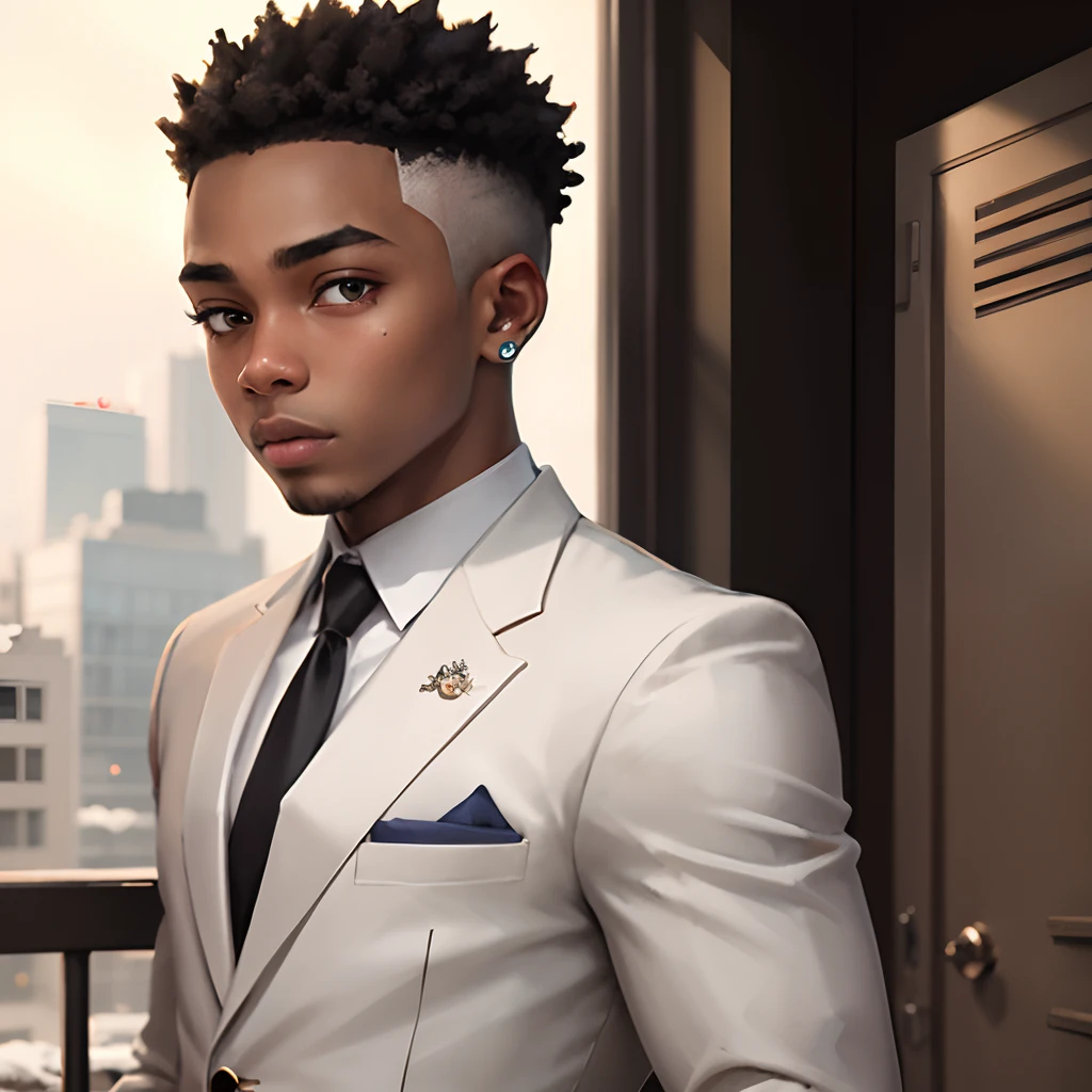Black boy ager character Jack Frost in all white suit