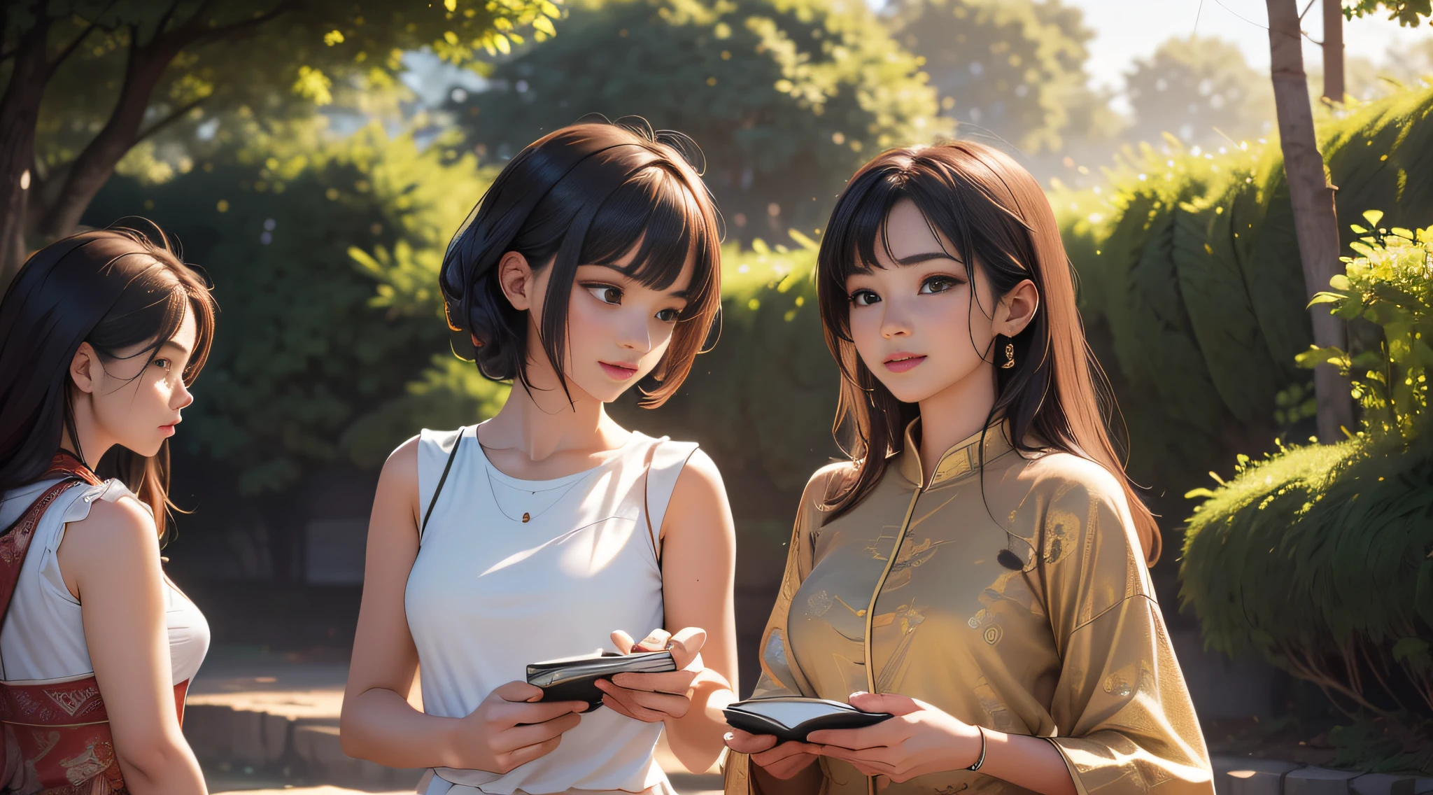 sfw, (Extremely detailed 8k wallpaper:2), (photo:2), (soigne Beautiful girl:2), (gives a lecture to friends:2), detailed (Face and eyes), (hyper realistic:1), (highly detailed:1), (epic realistic:1), rim light, (maximum details:1), cozy, (fullbody:1.3), (looking at viewer:2), (Woman's Attractive Qualities:2), (Attractive Woman:2), (Attractive:2), Smile, Intelligence, Empathy, Gracefulness, Sense of Style, Fitness, Grooming, Optimism, (Sensitivity:2), Sincerity, Romantic Gestures, Playfulness, Fashion Sense, (Sensuality:2), Charm, Modesty, Thoughtfulness, (Femininity:1), Flirtatiousness, Warmth, (Physical attractiveness:2), A beautiful smile, A love of life, strength and power, vulnerability, curiosity, wonder, love, (nature background:2), kawaii, waifu, Beautiful breasts, (attractive body:2), (Beautiful body:2), Beautiful pose, attractive pose, (Beautiful legs:1.0), (spread legs:1.0), (Beautiful clothes:1), (classic clothes:2), (elegant clothes:2), (European clothes:2), detailed clothes, (skirt:1), (blouse:1), (provocative pose)