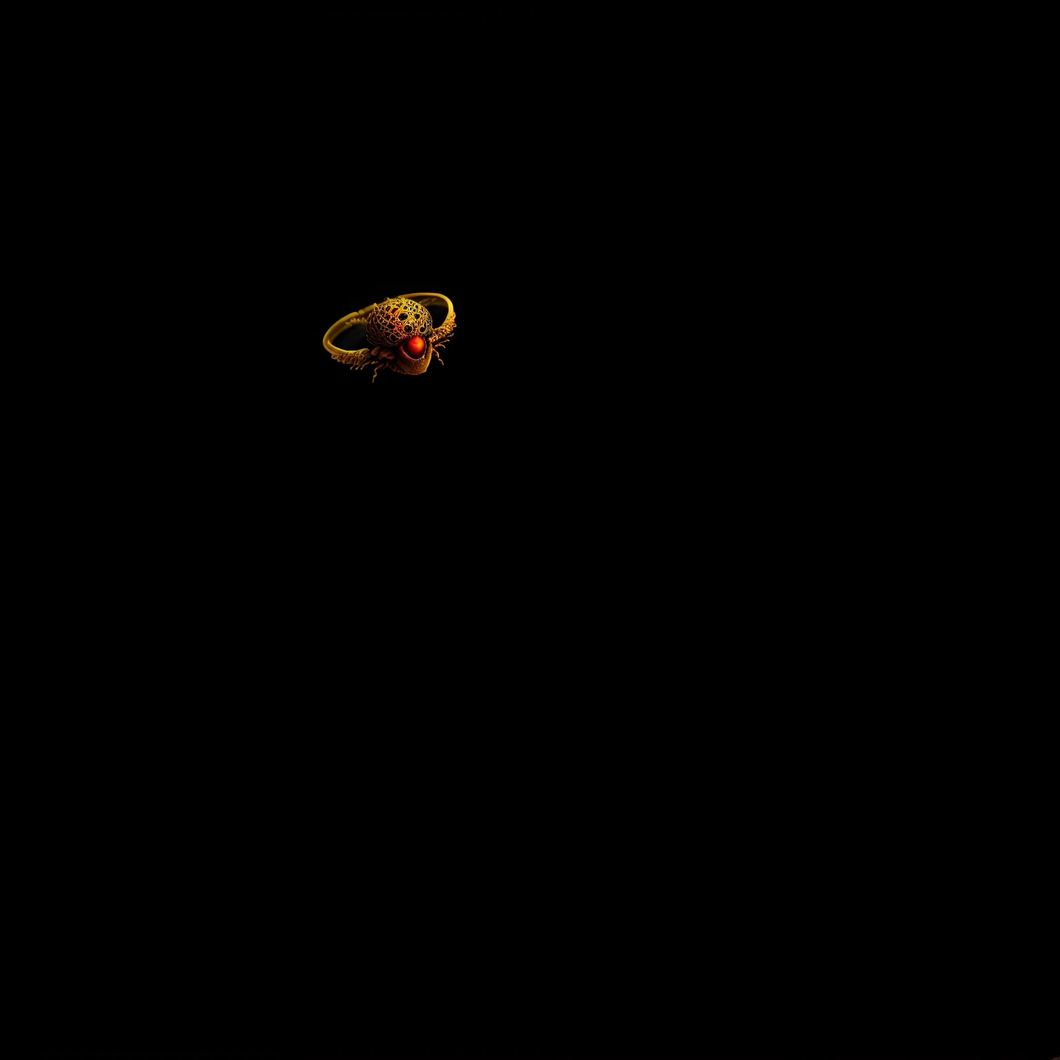 tmasterpiece,best qualtiy,rendering by octane,HDR,
No Man, simple backgound, with black background, greybackground, depth of fields, gradient backgrounds,
(gyuru),amaranth,Complicated details,Spider on the ring,(spider body),