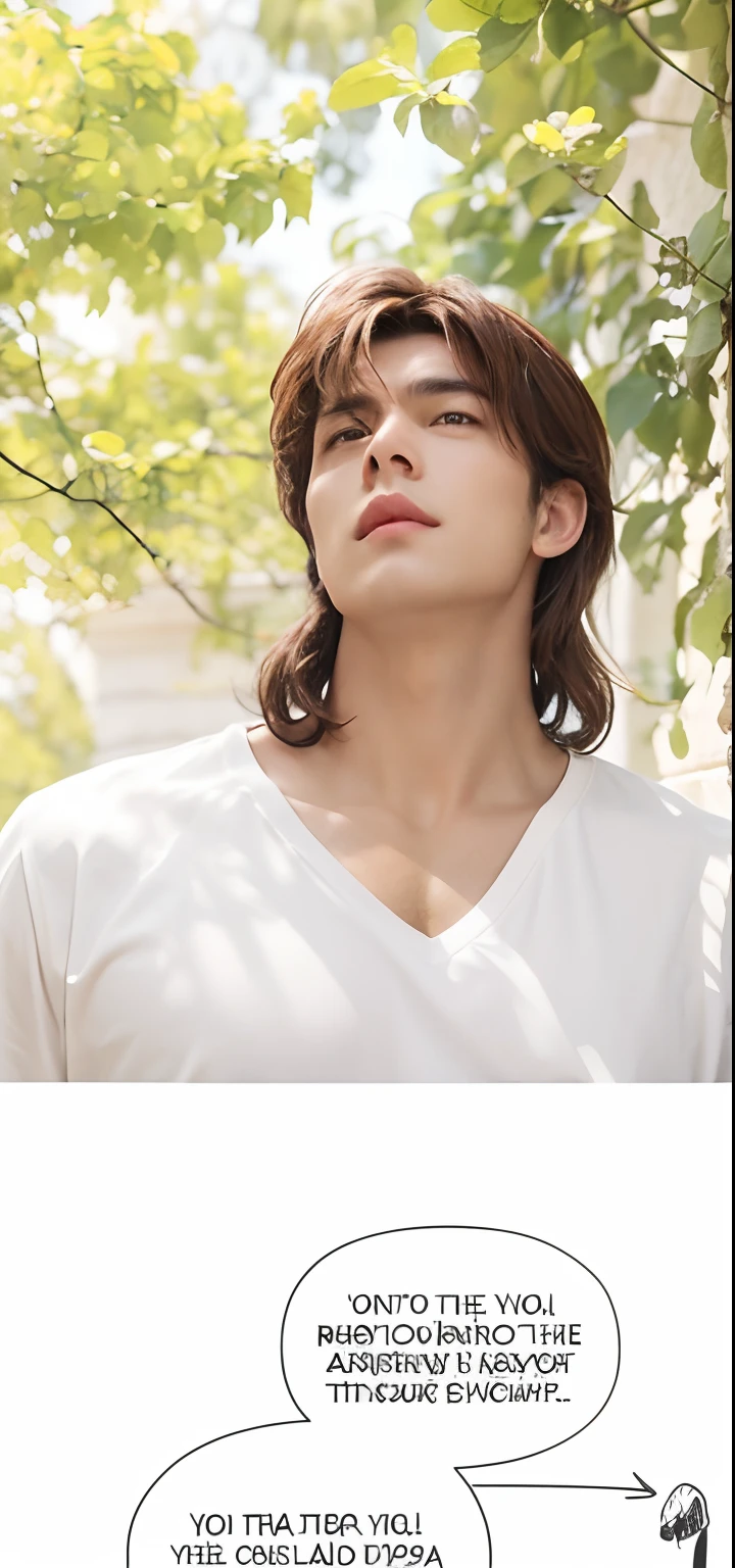 A man with realistic brown hair, exactly the same hairstyle, realistic handsome face, Realistic cool expressions, realistic white shirts, realistic big bodies, realistic light, realistic shadows, realistic backgrounds,Has handsome charm