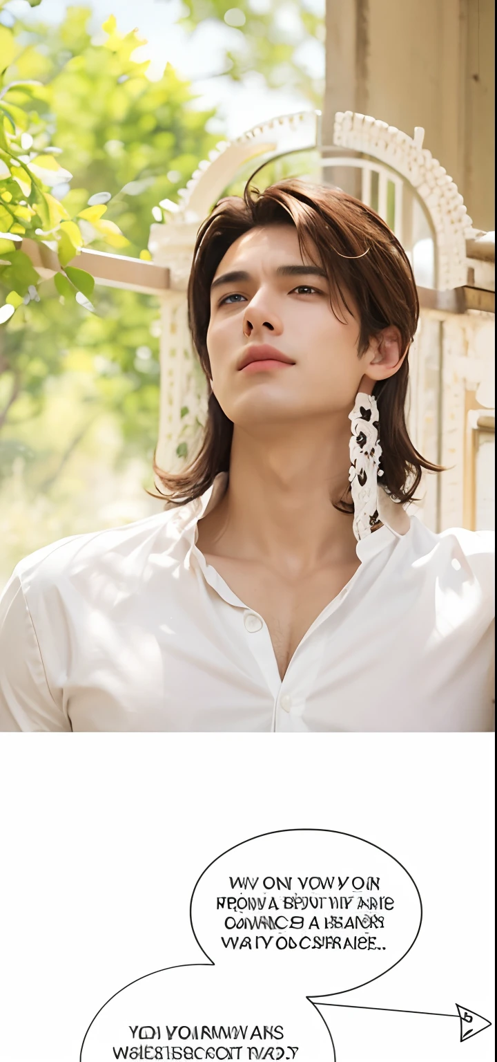 A man with realistic brown hair, exactly the same hairstyle, realistic handsome face, Realistic cool expressions, realistic white shirts, realistic big bodies, realistic light, realistic shadows, realistic backgrounds,Has handsome charm