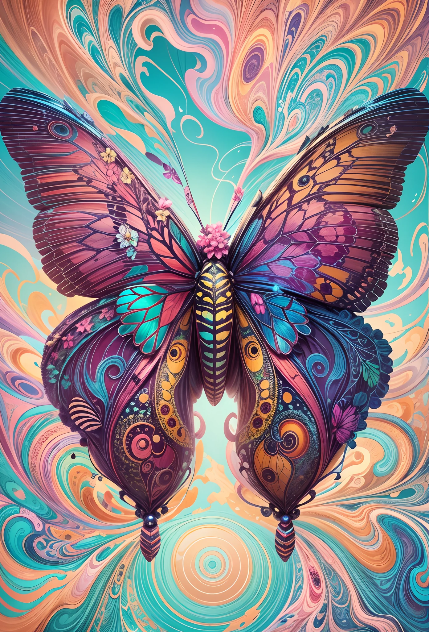 brightly colored butterfly with blue and pink wings surrounded by flowers, beautiful digital artwork, beautiful digital art, beautiful gorgeous digital art, colorfull digital fantasy art, harmony of butterfly, 4k highly detailed digital art, very beautiful digital art, beautiful digital painting, beautiful digital illustration, butterfly, 8k high quality detailed art, gorgeous digital art, beautiful art uhd 4 k, no jardim